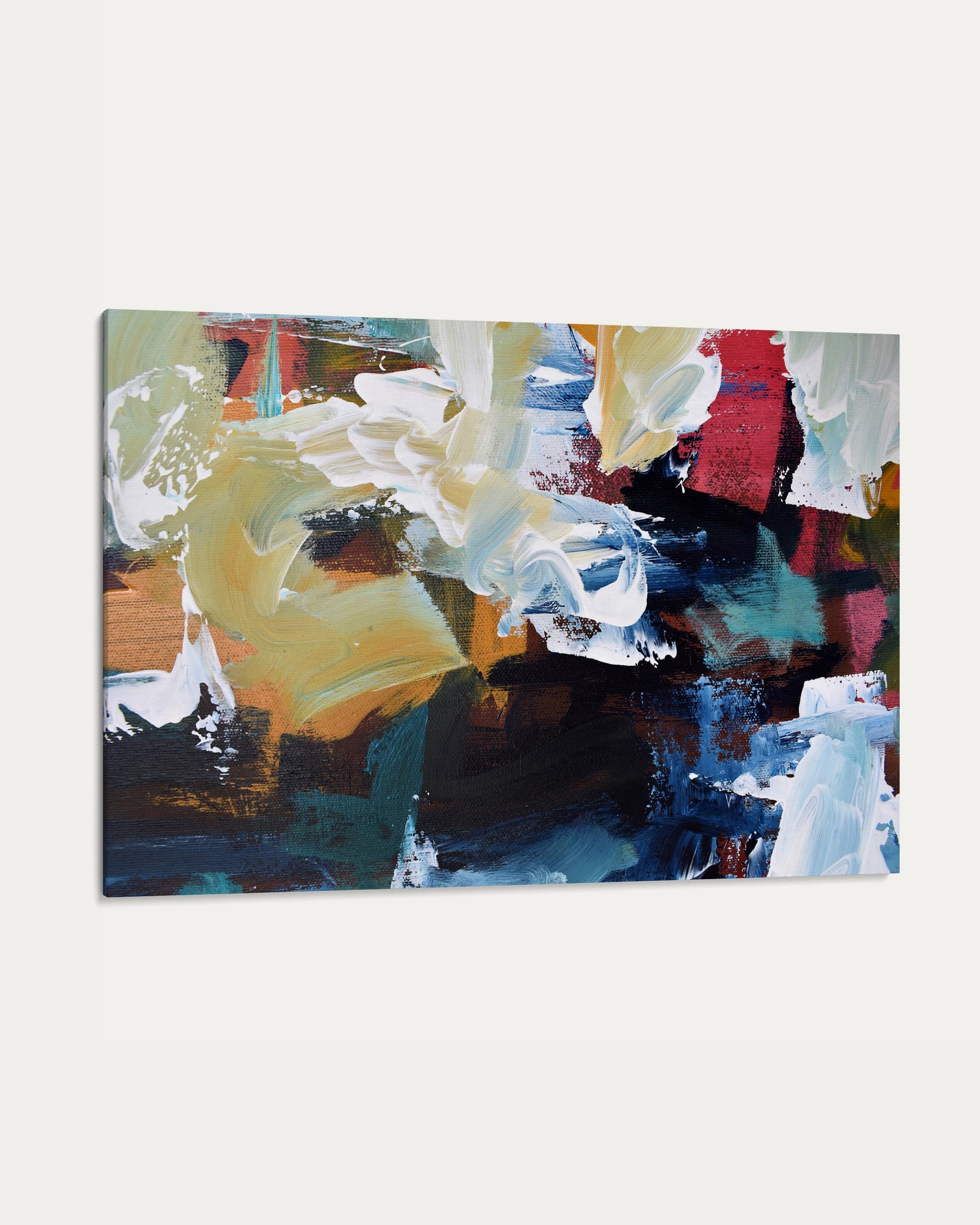 Abstract painting with colorful brush strokes on a white background