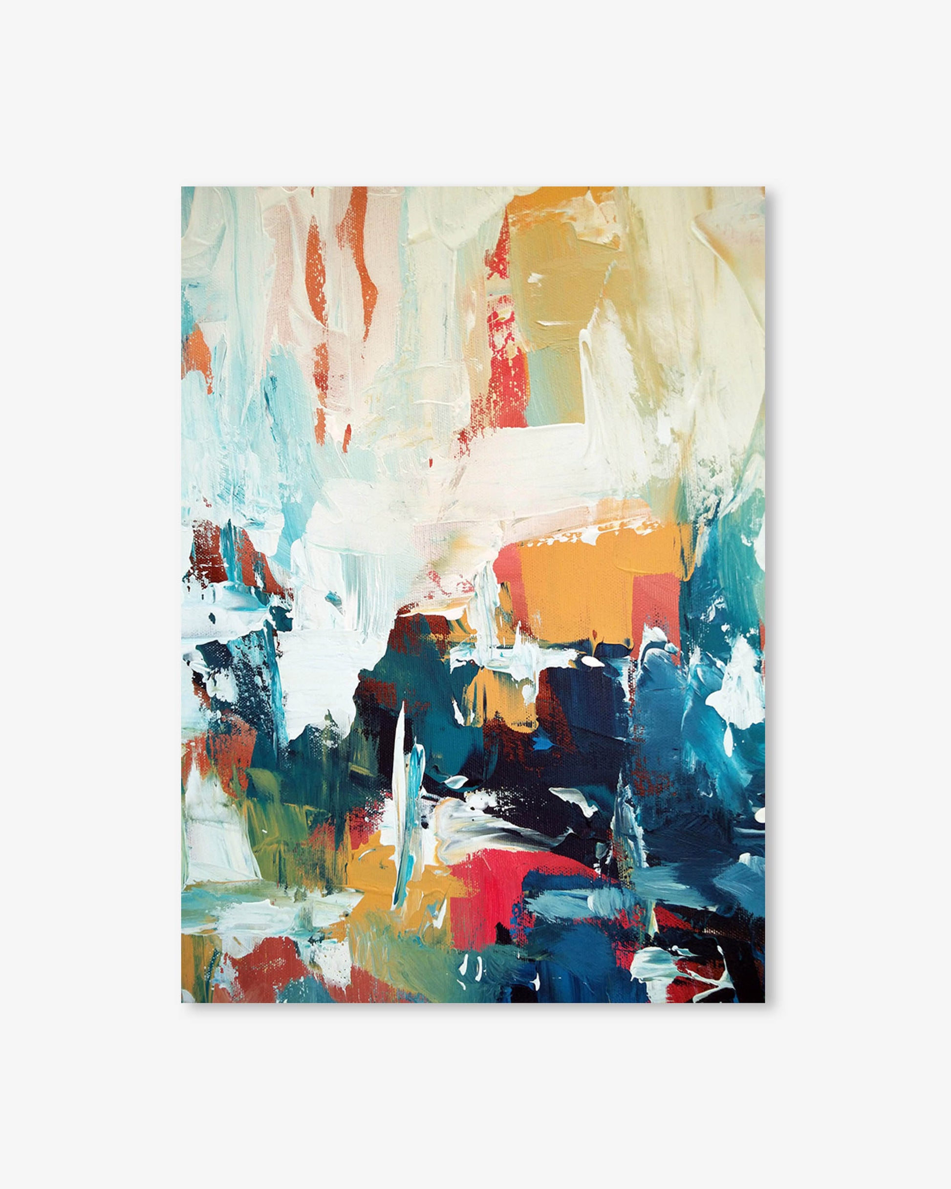 Abstract art print with multicolored brush strokes on a white background