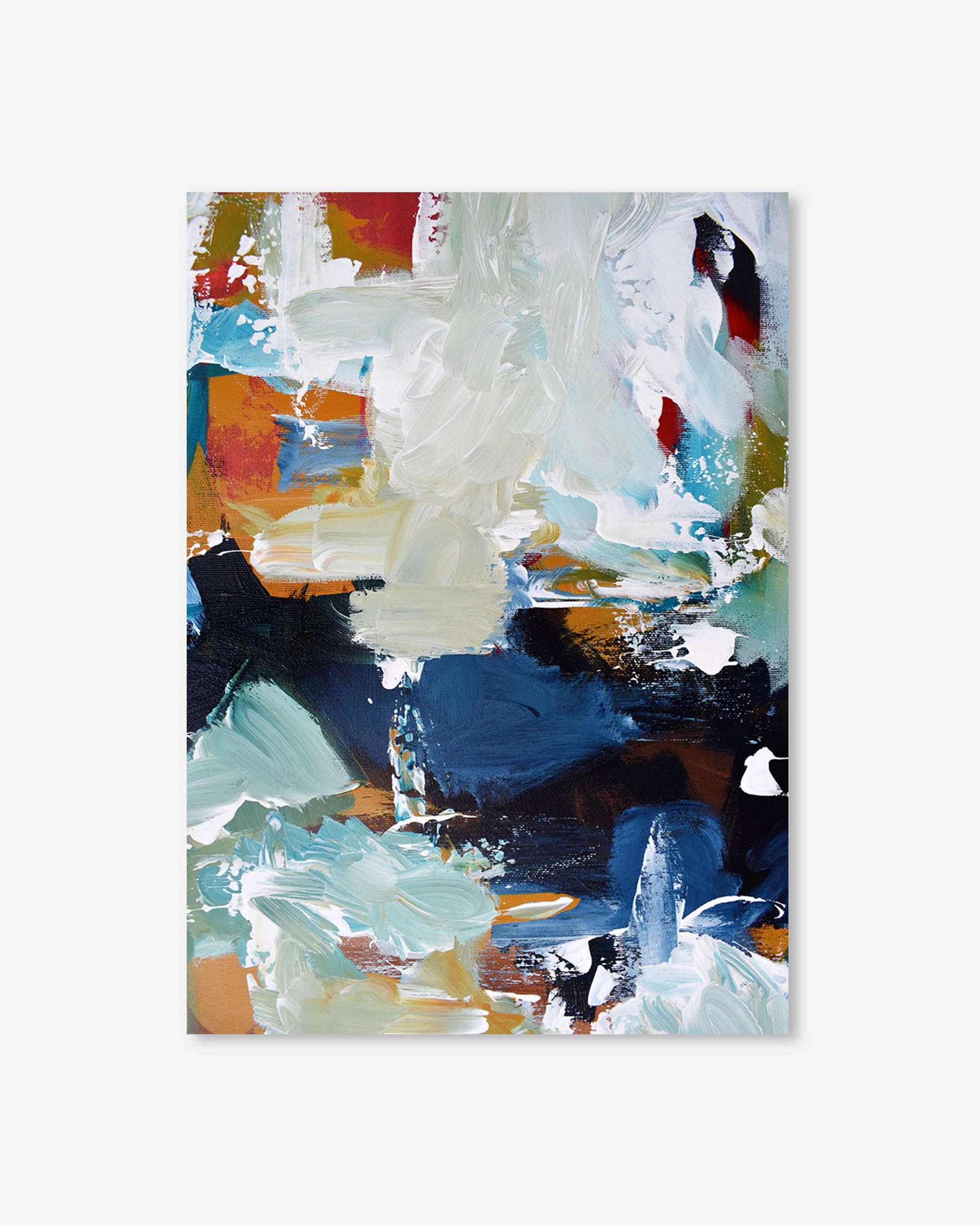 Abstract art print with colorful brush strokes on a white background