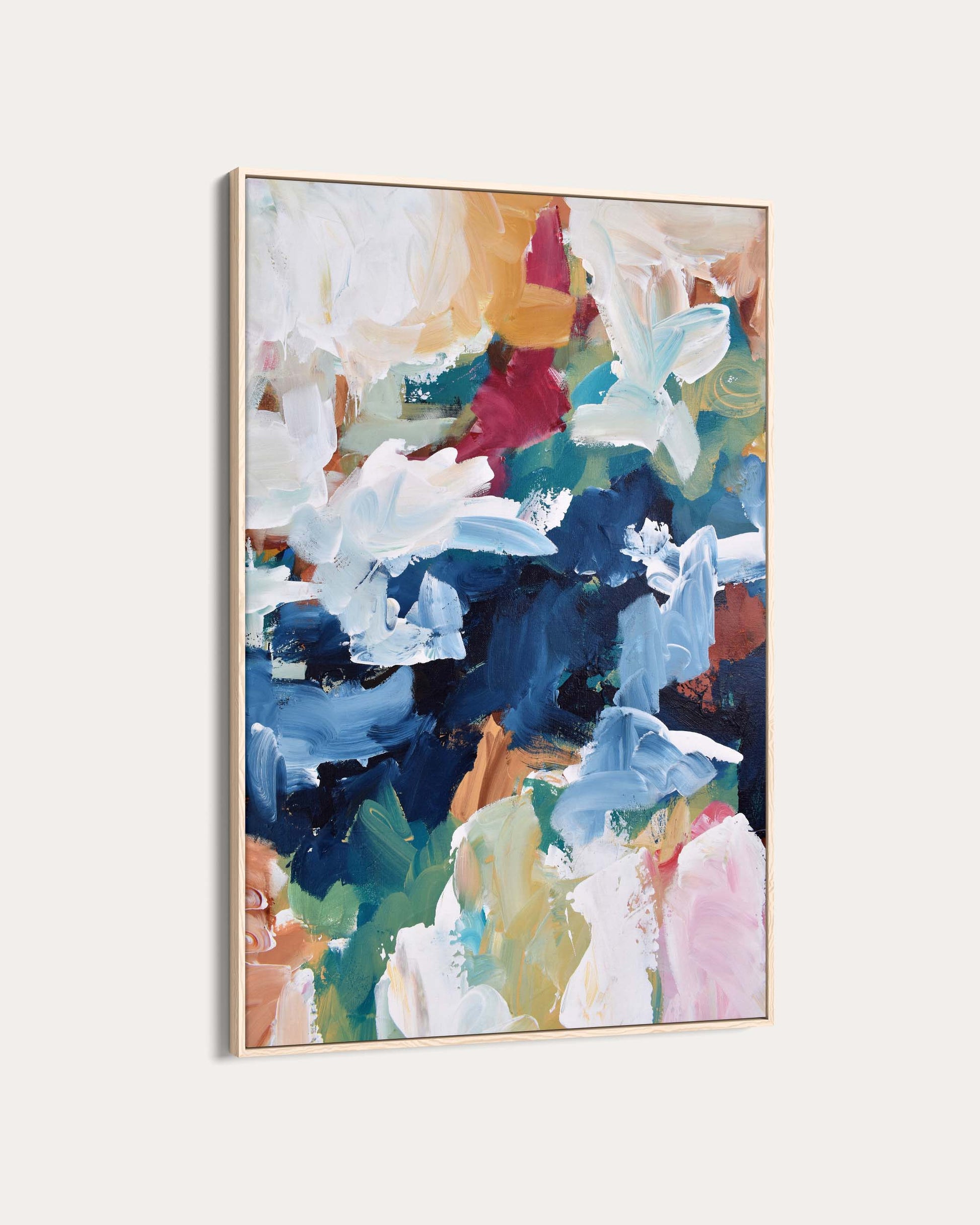 Abstract art painting with colorful brush strokes on a white background