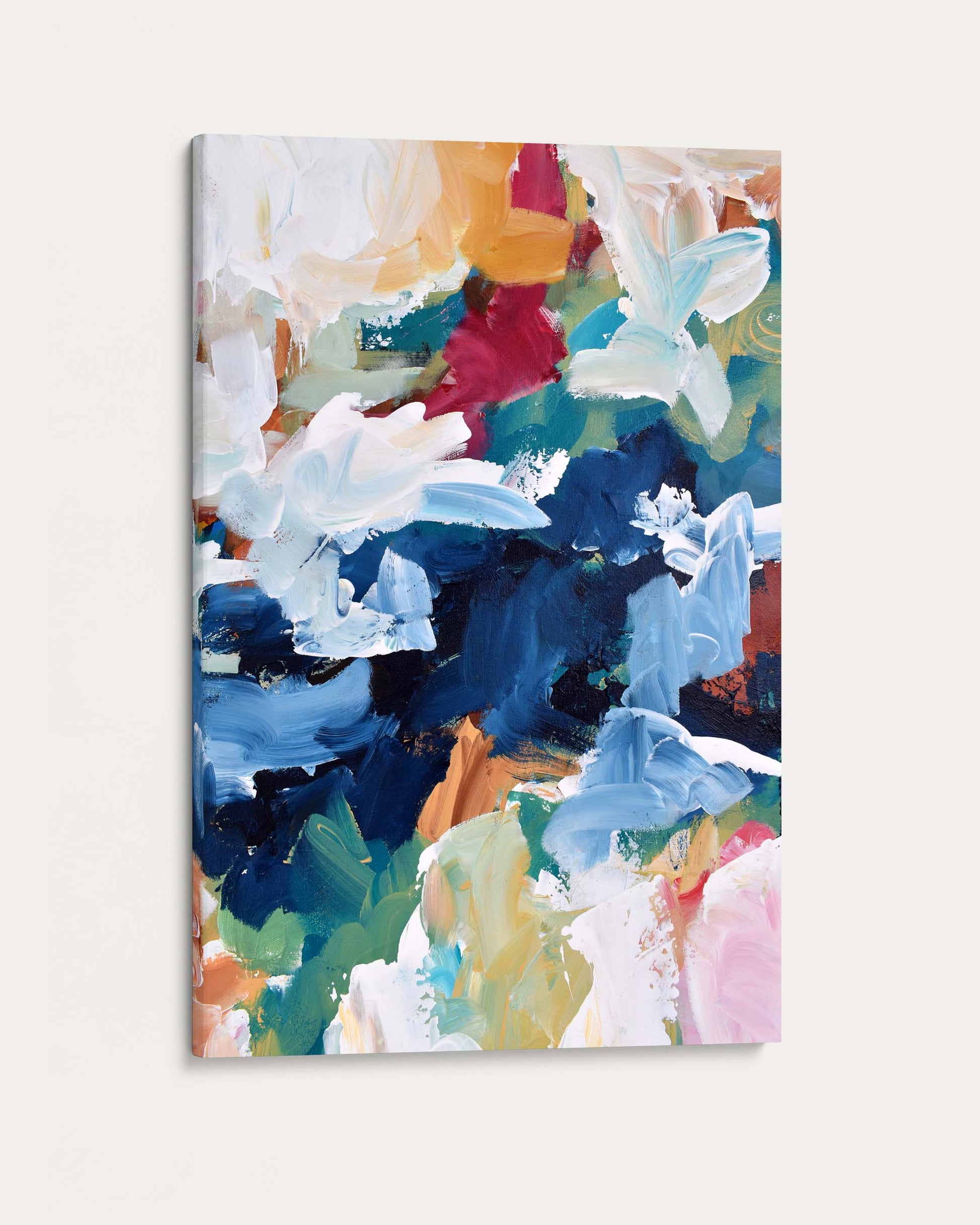 Abstract painting with colorful floral design on a white background