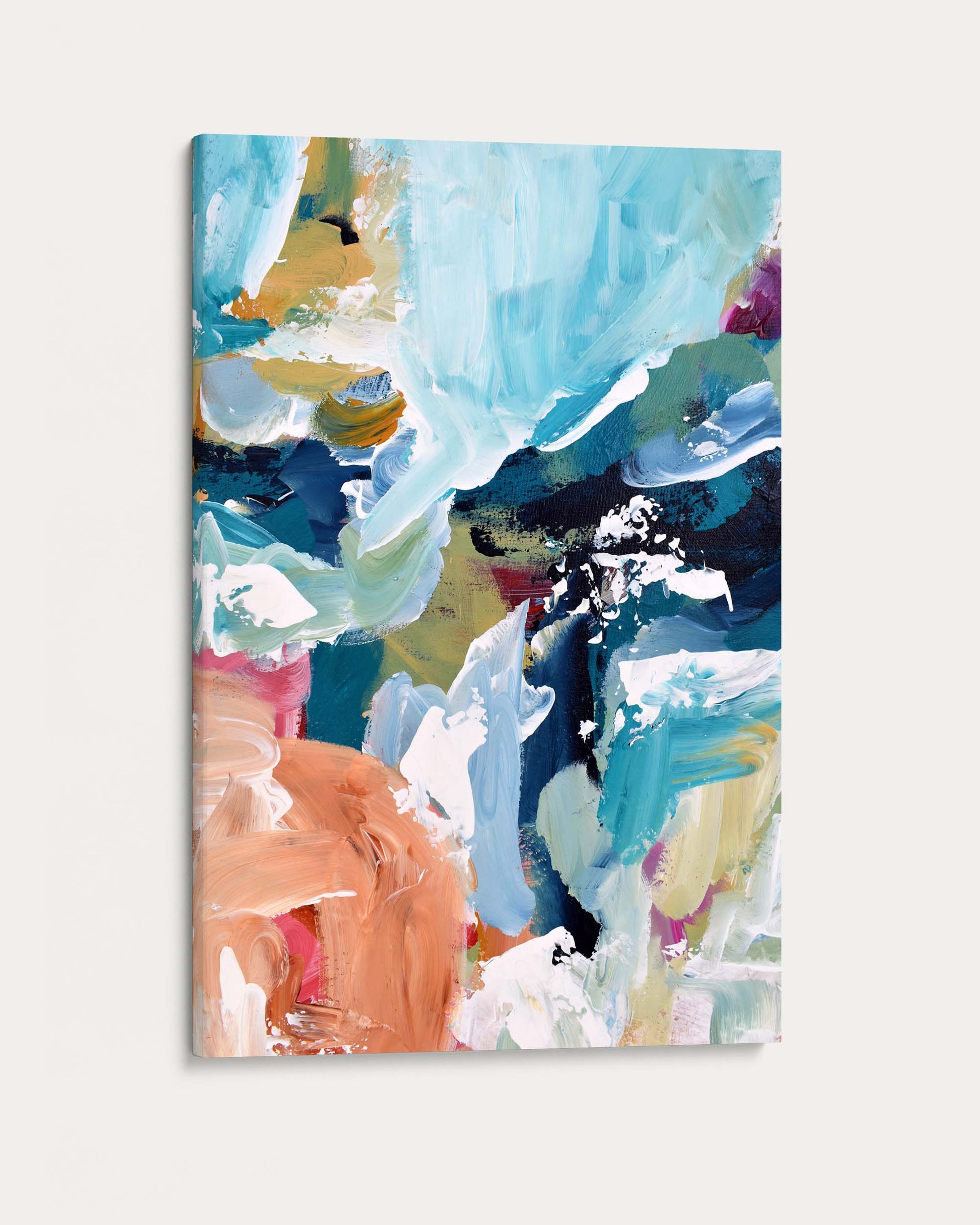 Abstract painting with colorful brush strokes on a white background