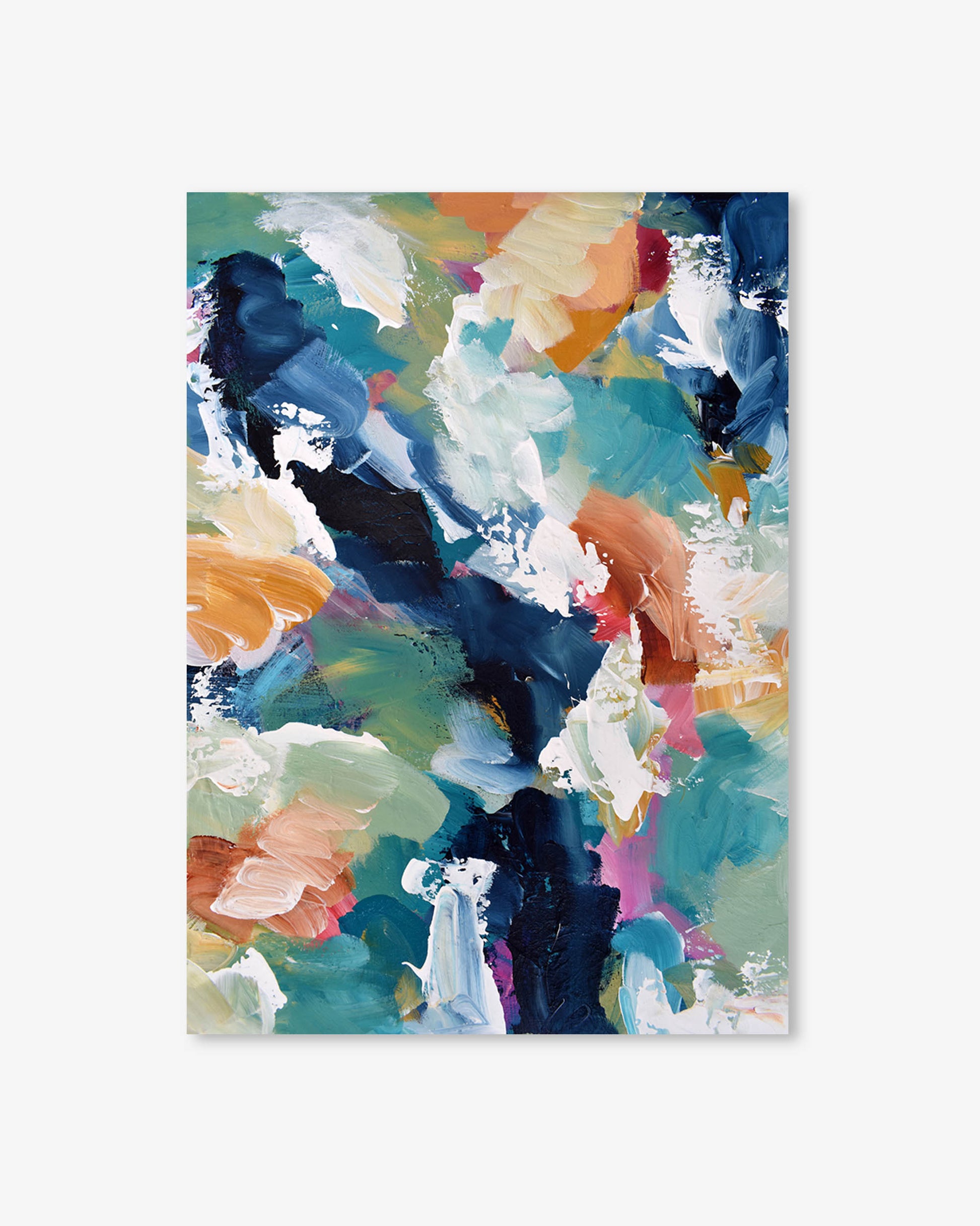 Abstract art print with colorful brush strokes on a white background