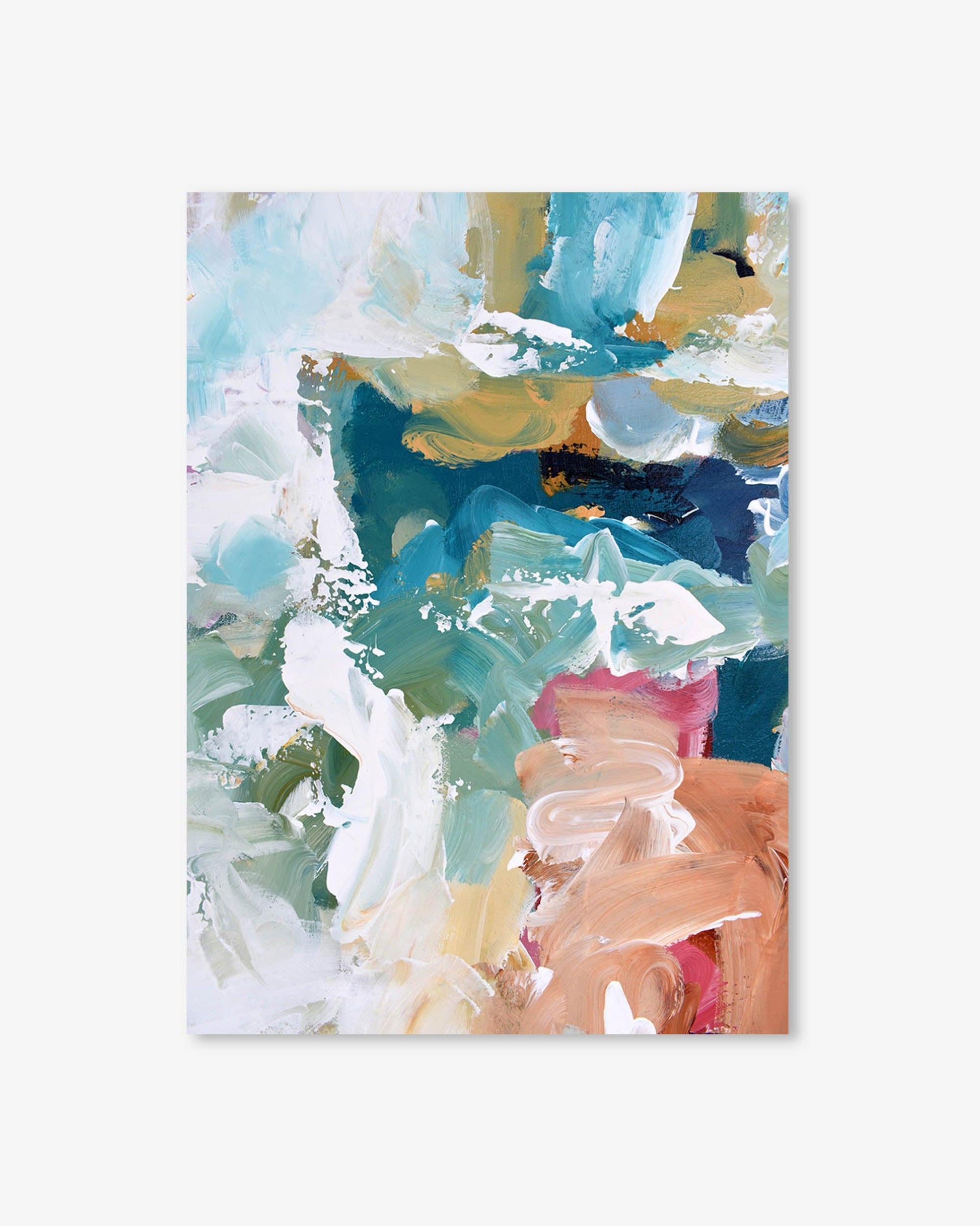 Abstract art print with colorful brush strokes on a white background
