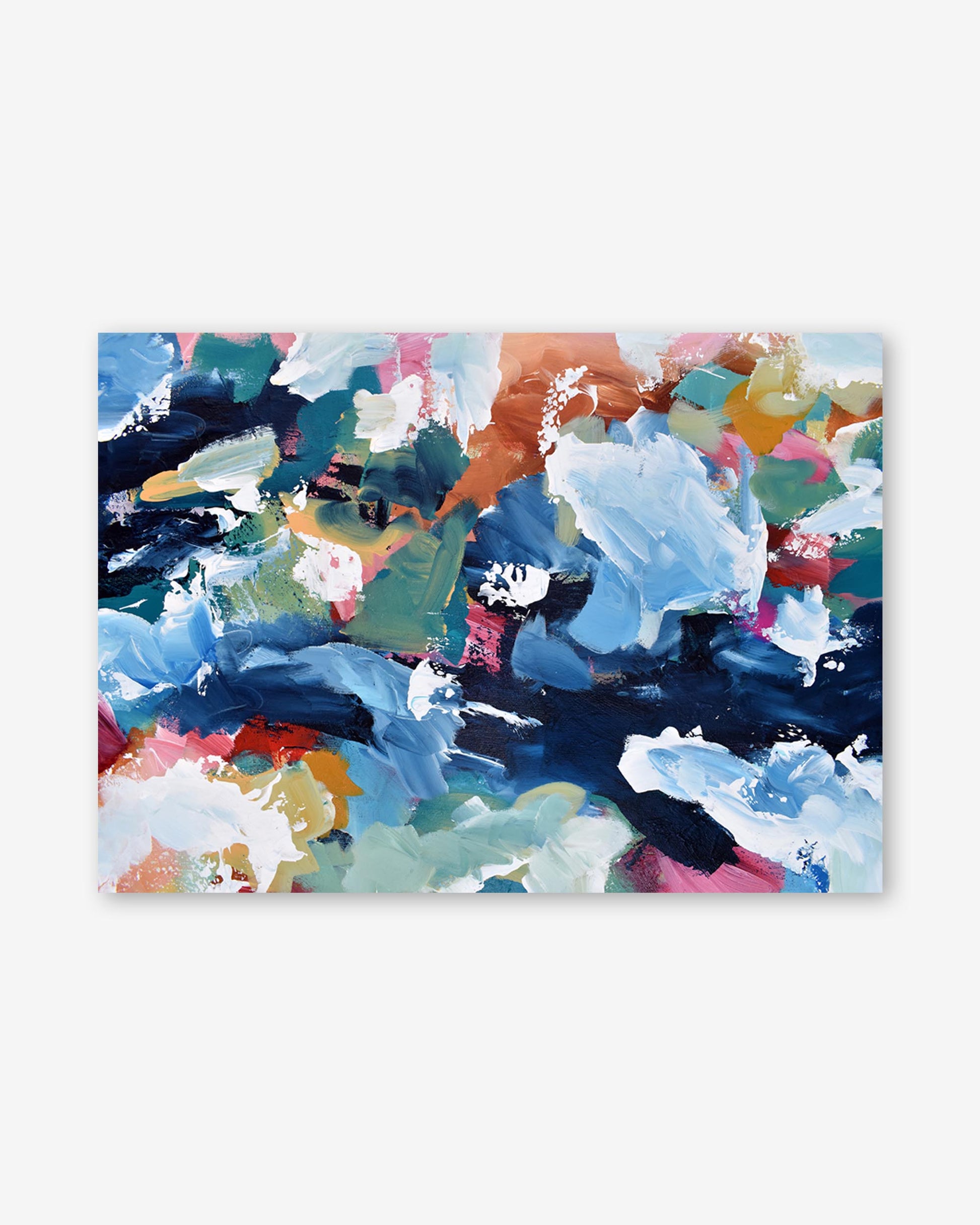 Abstract art print with colorful brush strokes on a white background