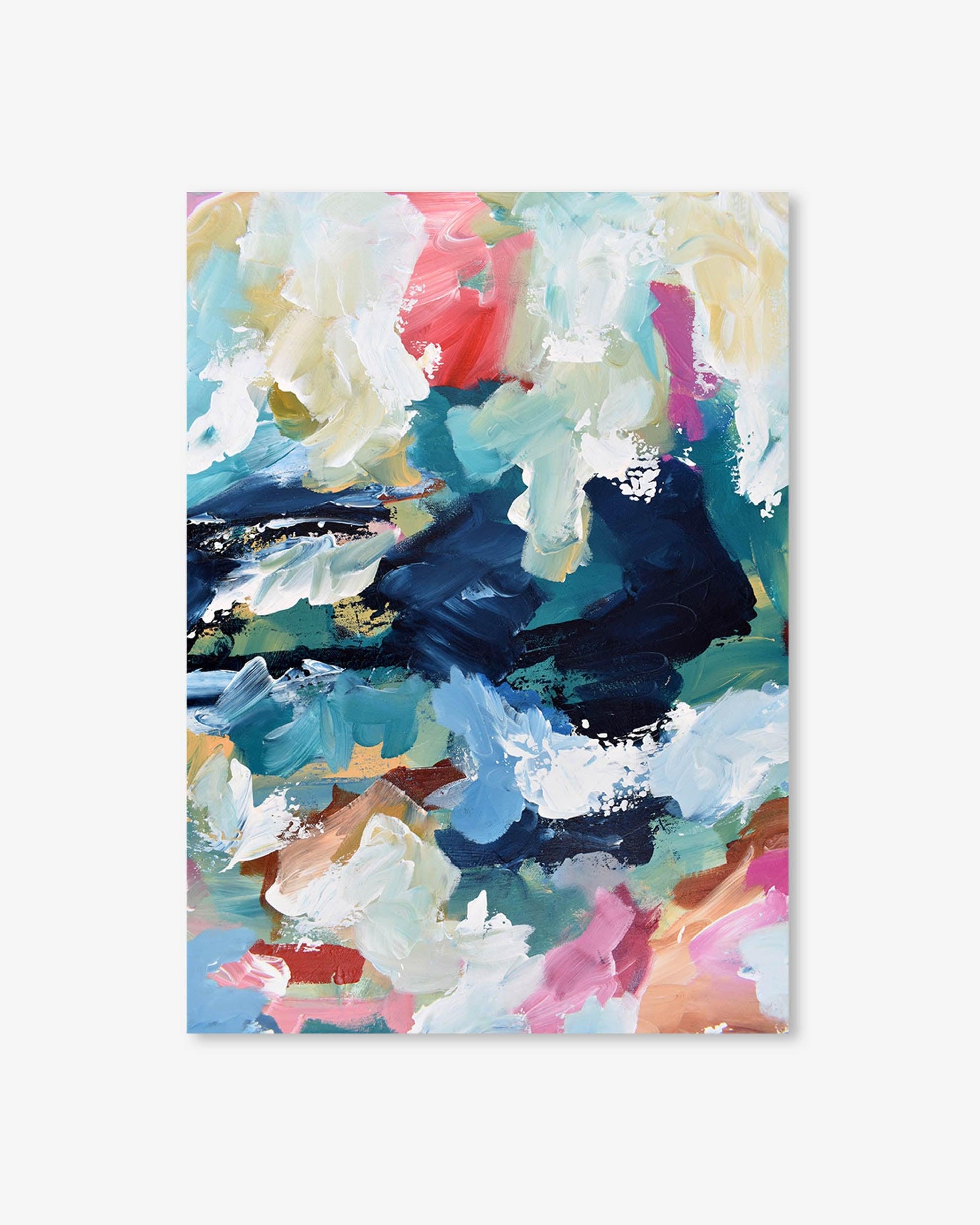 Abstract art print with colorful brush strokes on a white background