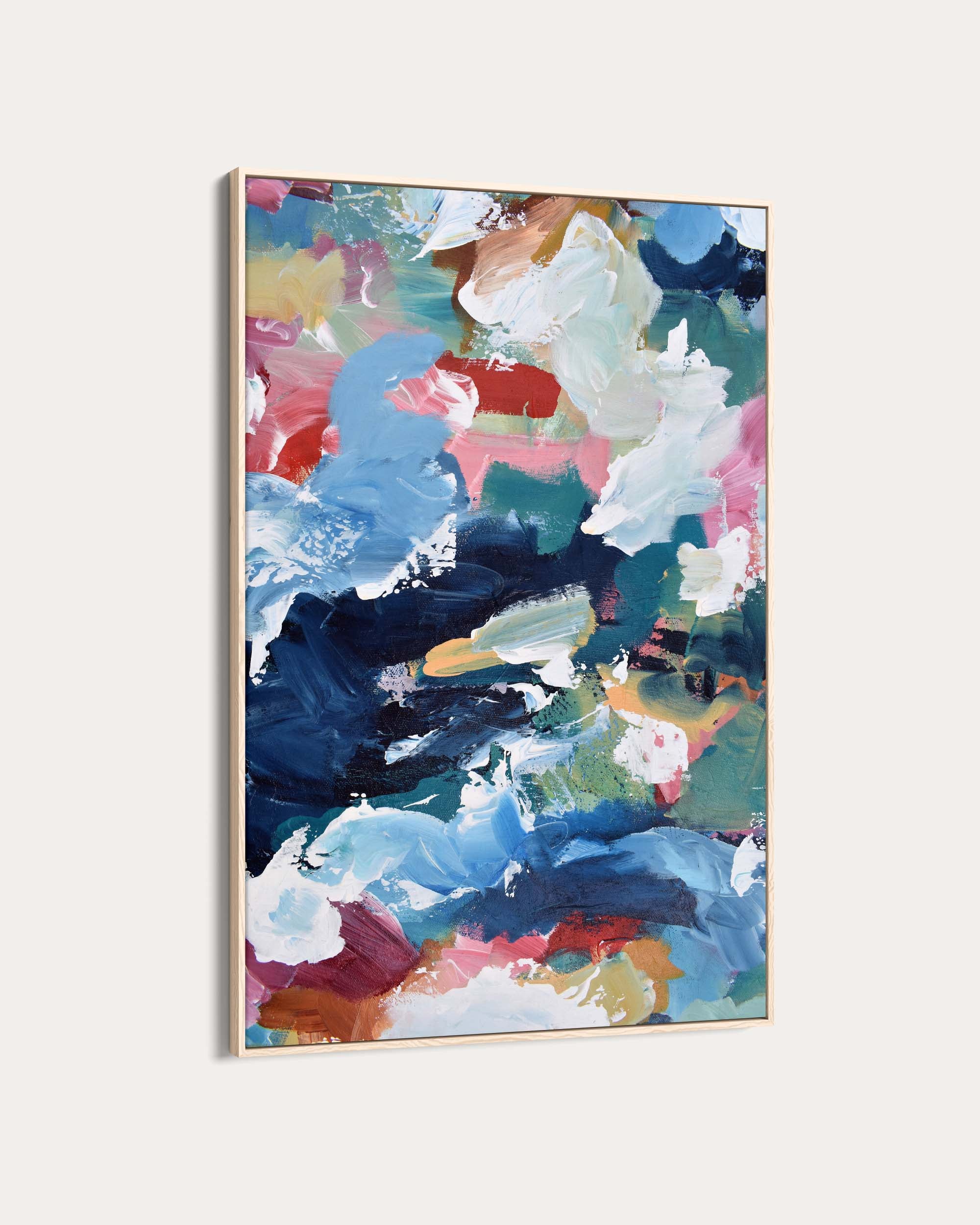 Abstract painting with colorful brush strokes on a white background