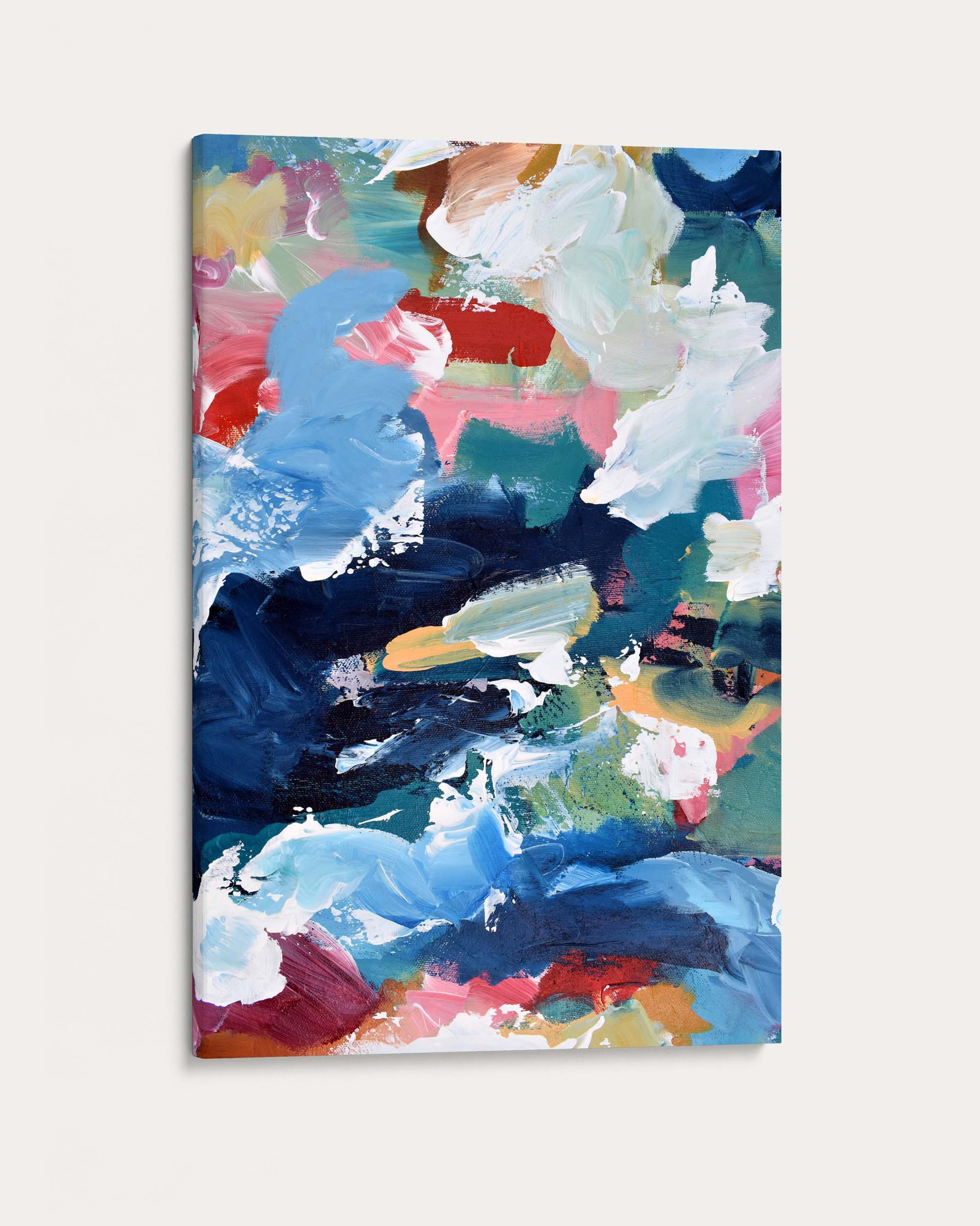 Abstract painting with vibrant colors on a white background