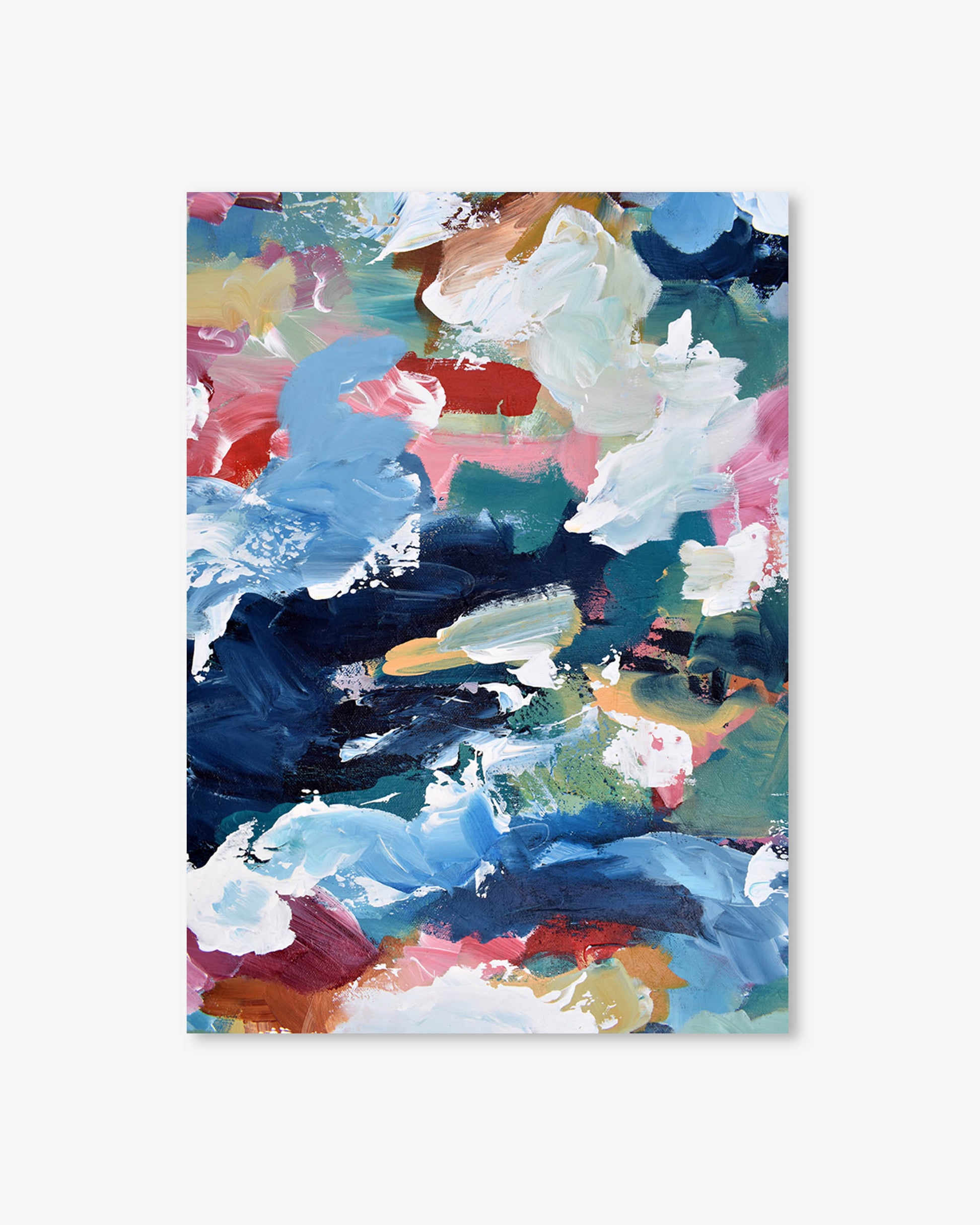 Abstract art print with colorful brush strokes on a white background