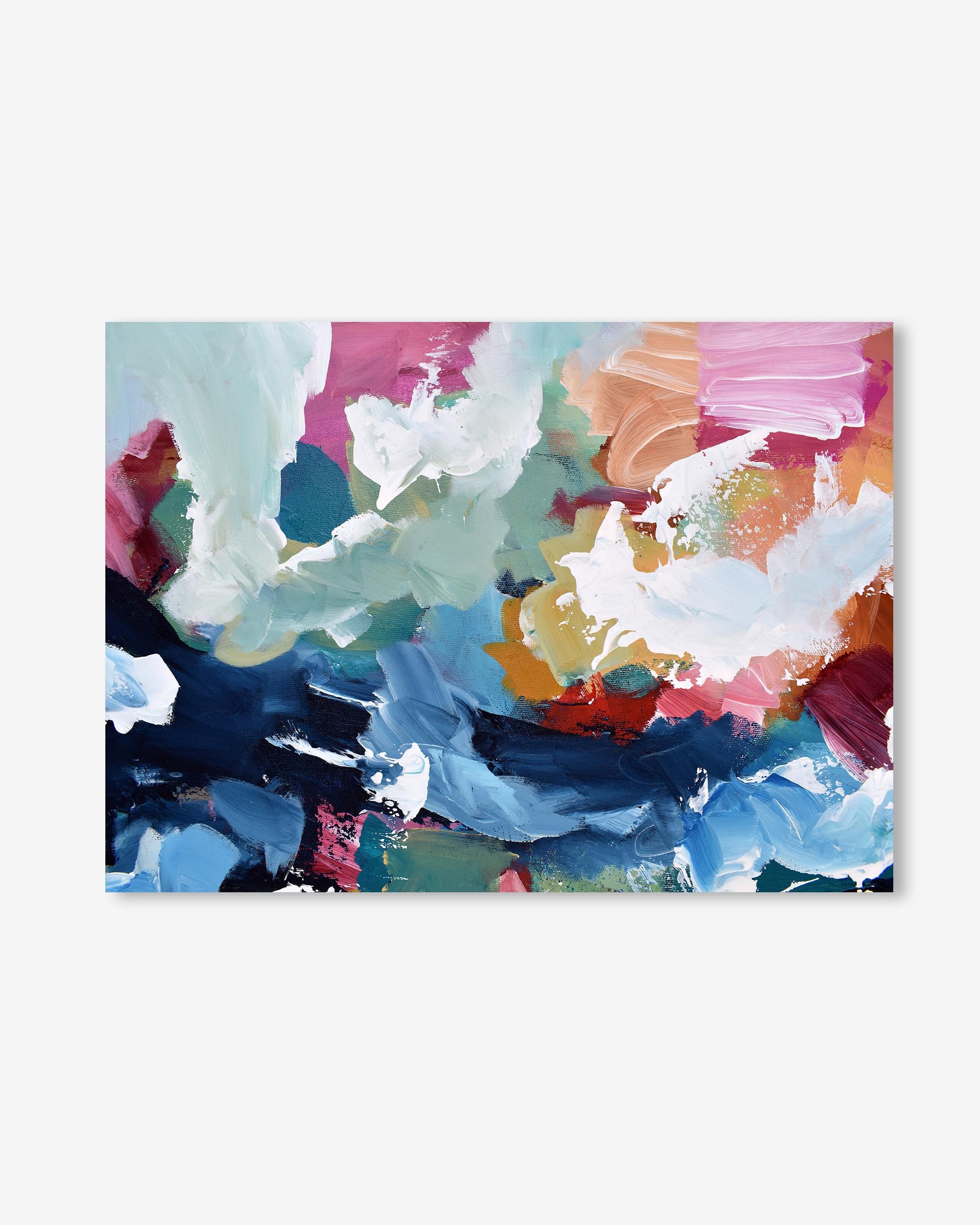 Abstract painting with colorful brush strokes on a white background