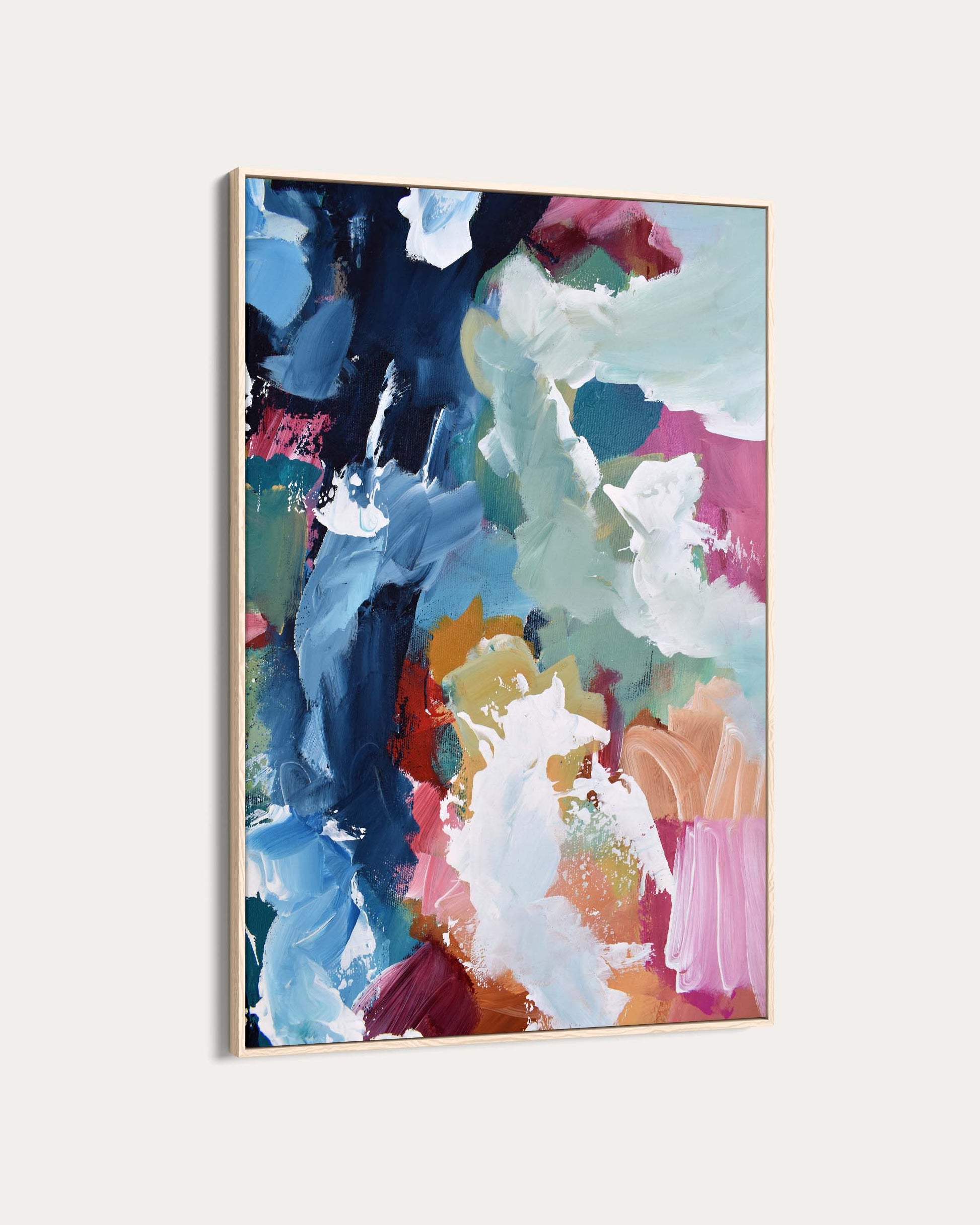 Abstract painting with vibrant colors on a white background