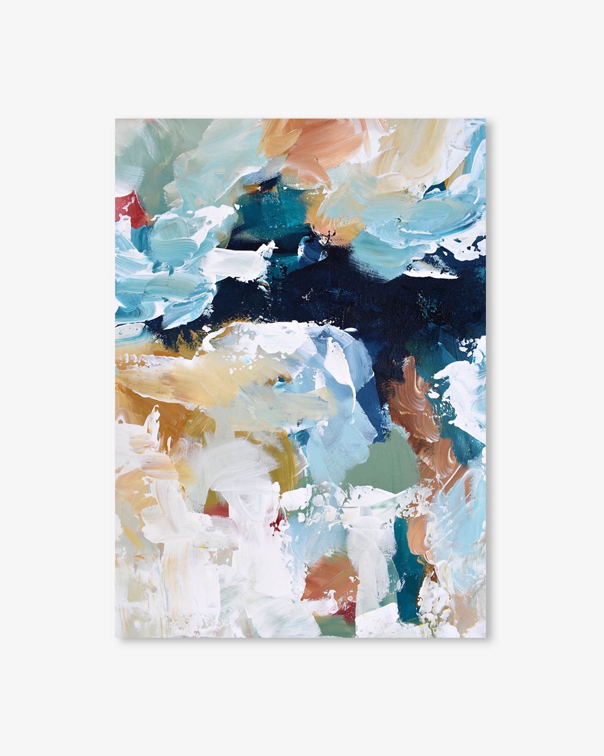 Abstract art print with multicolored brush strokes on a white background