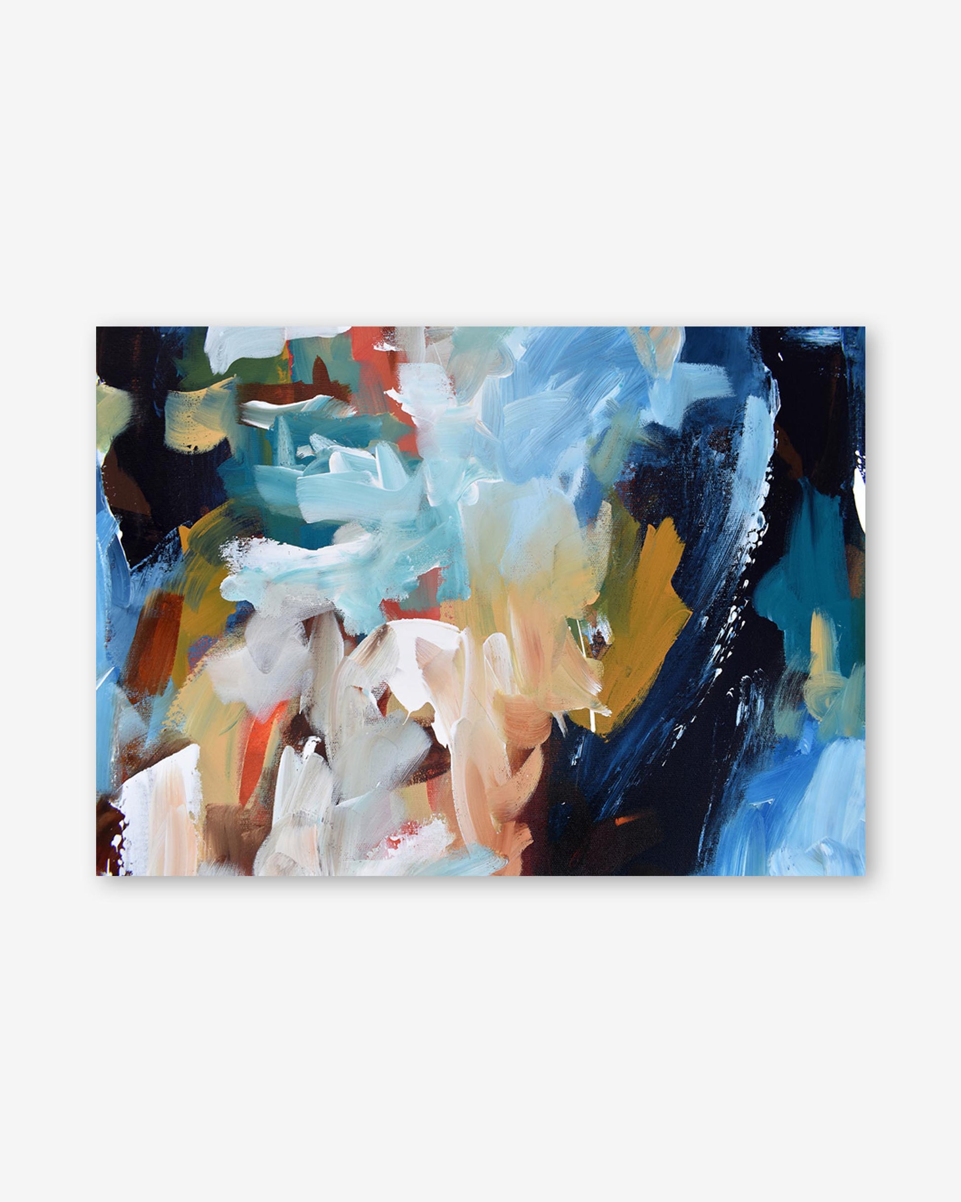 Abstract painting with a variety of colors on a white background