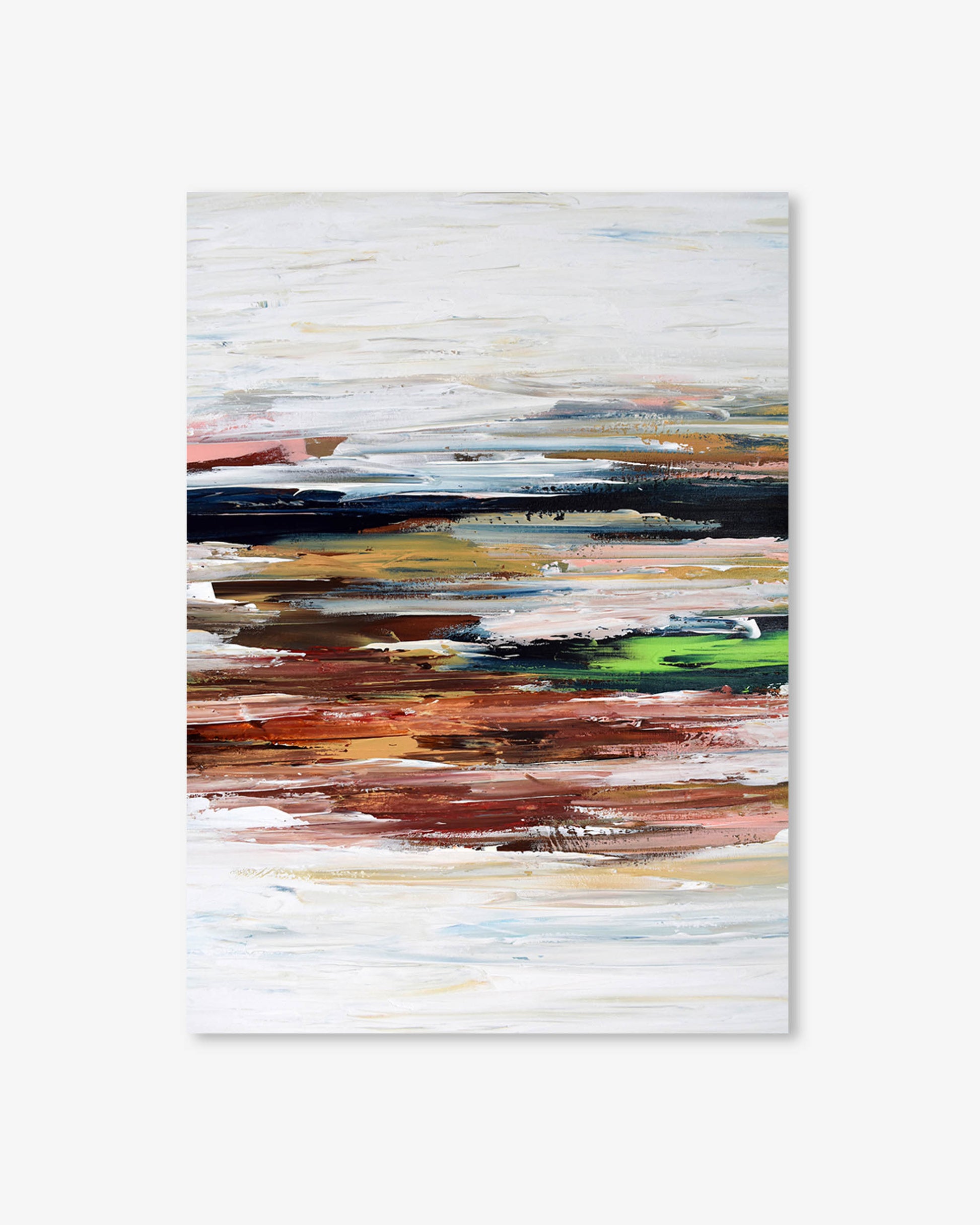 Abstract painting with horizontal brush strokes on a white background
