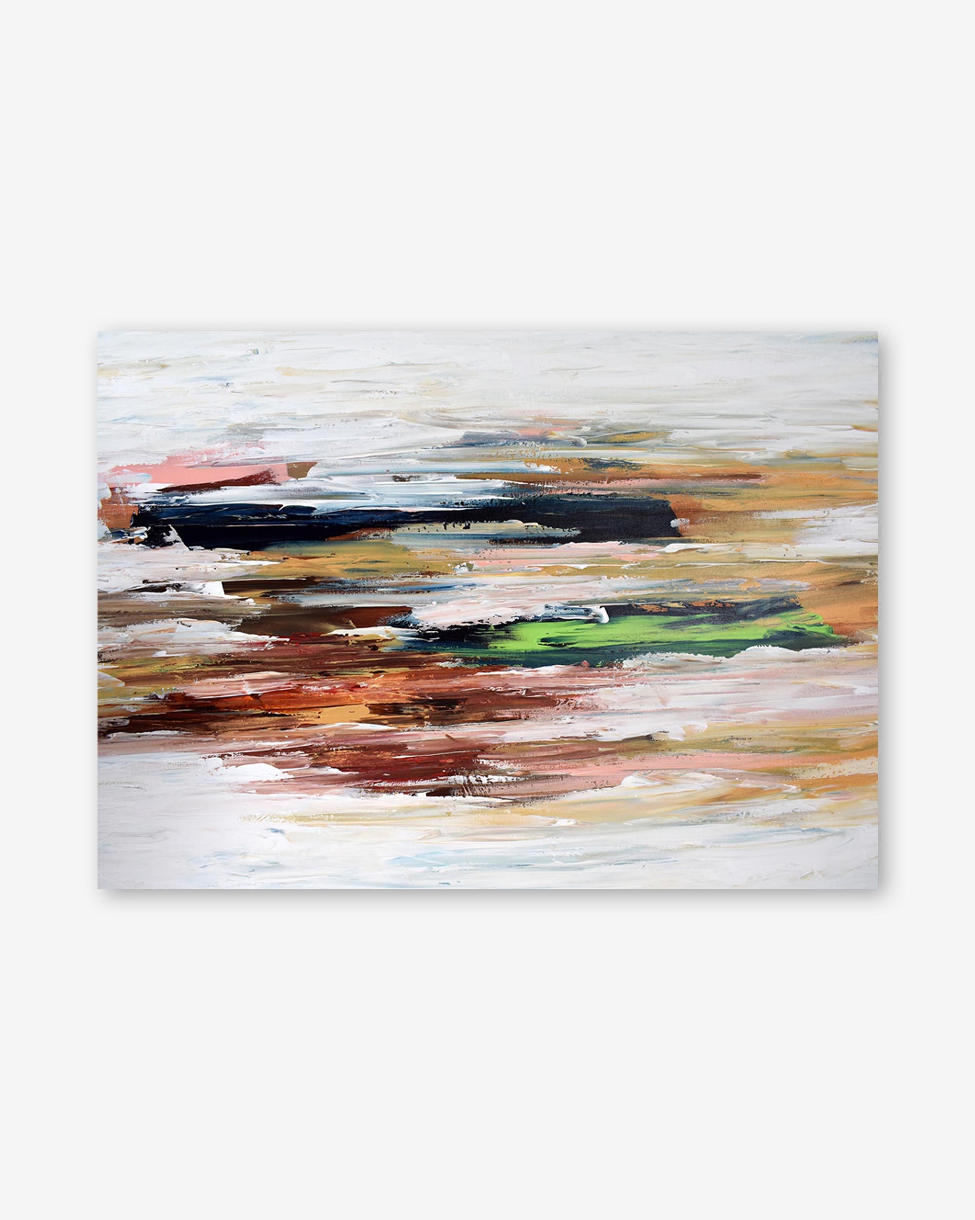 Abstract painting with horizontal brush strokes on a white background