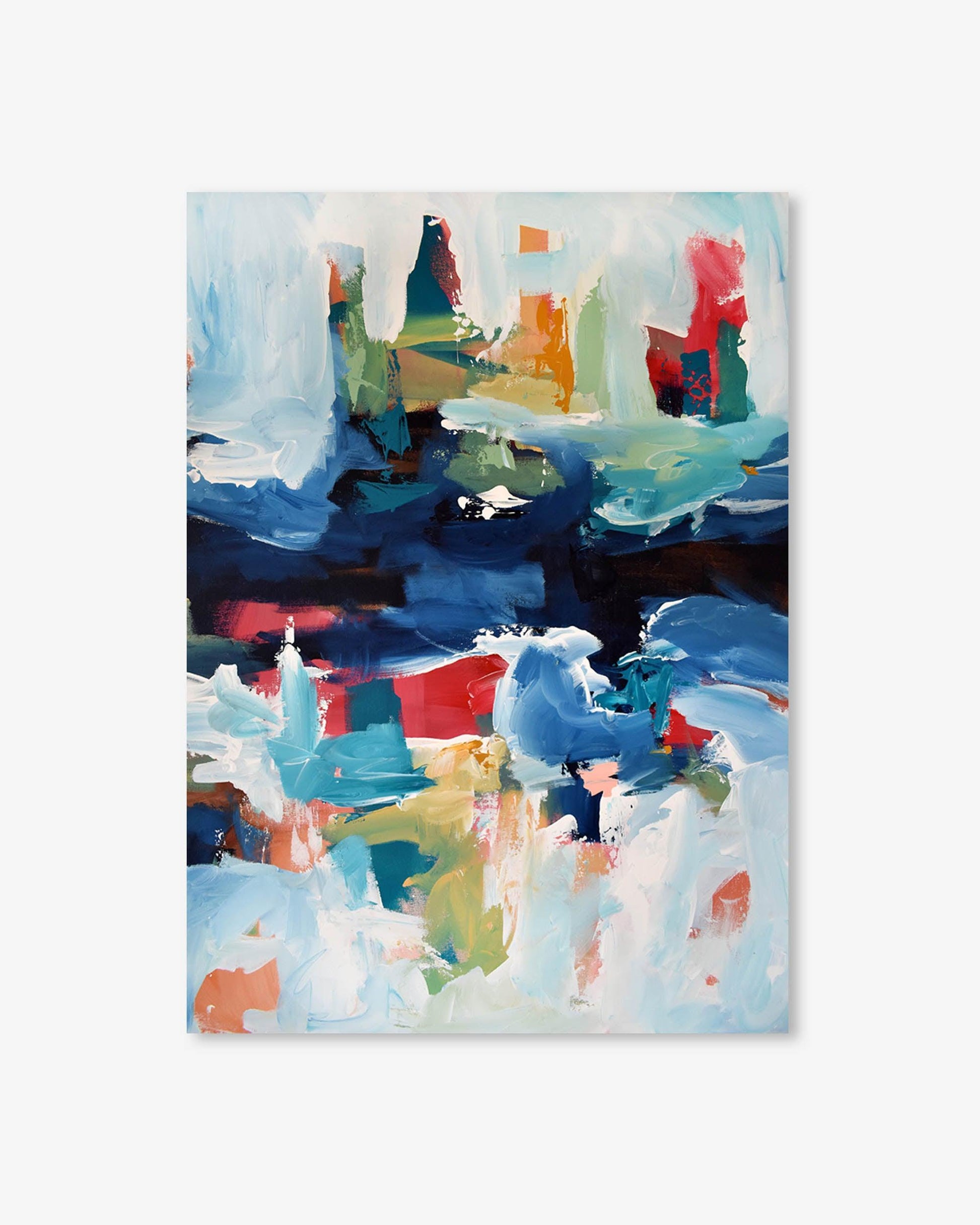 Abstract painting with colorful brush strokes on a white background