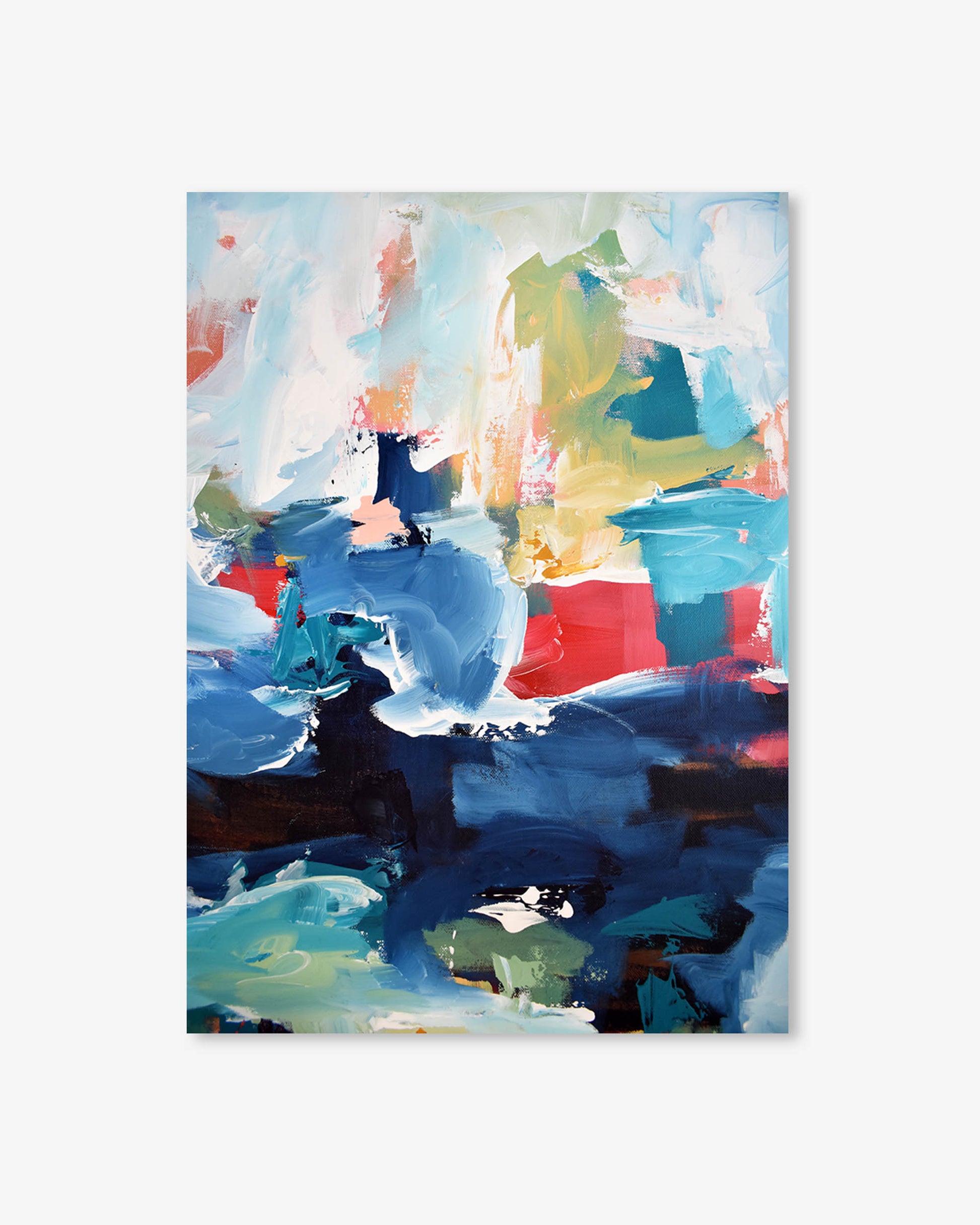 Abstract painting with colorful brush strokes on a white background