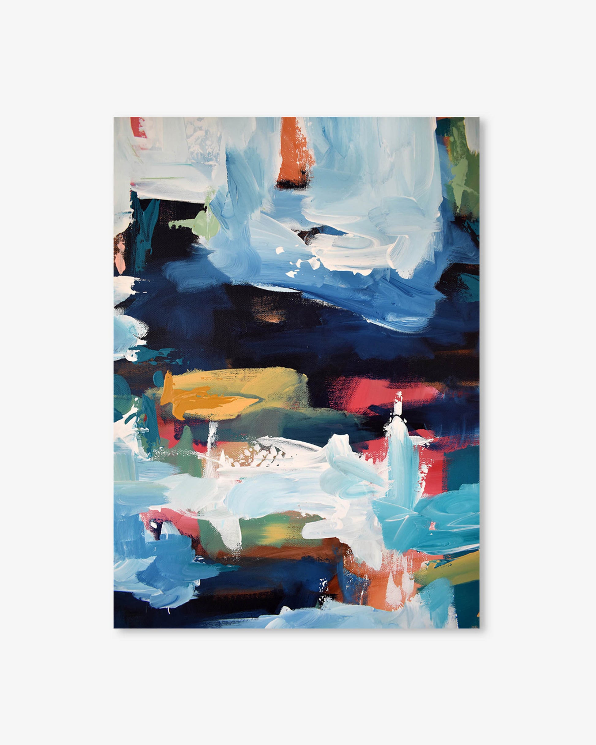 Abstract painting with vibrant colors on a white background