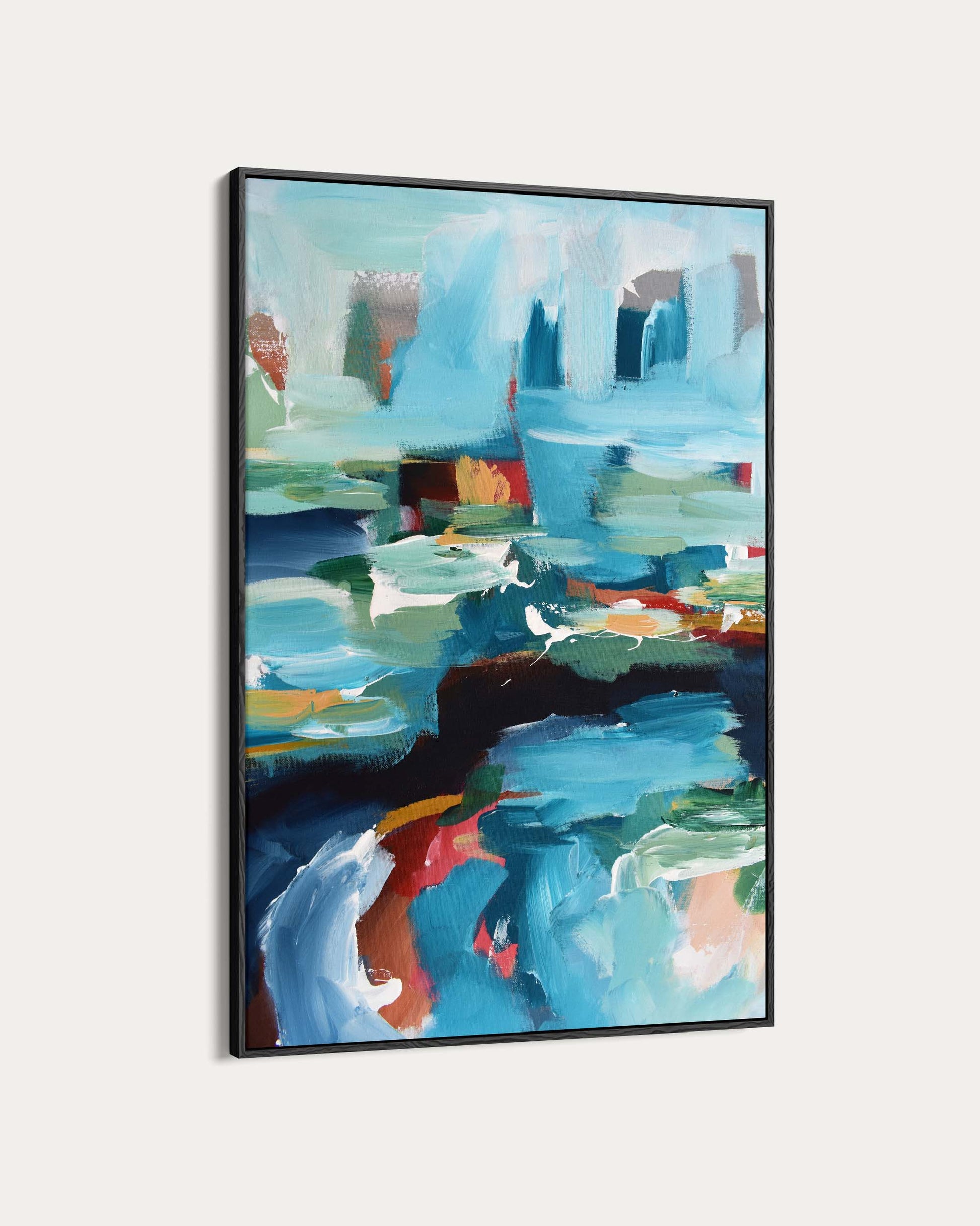 Abstract painting with vibrant colors on a white background