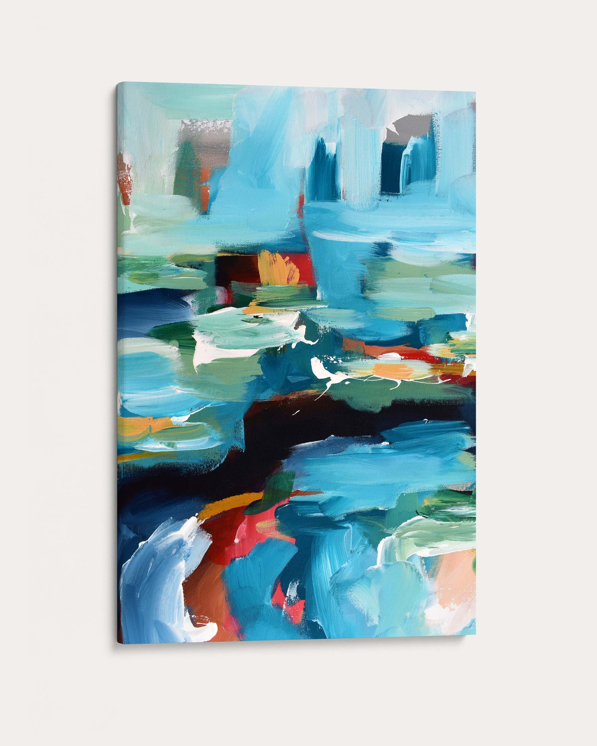 Abstract painting with vibrant colors on a white background