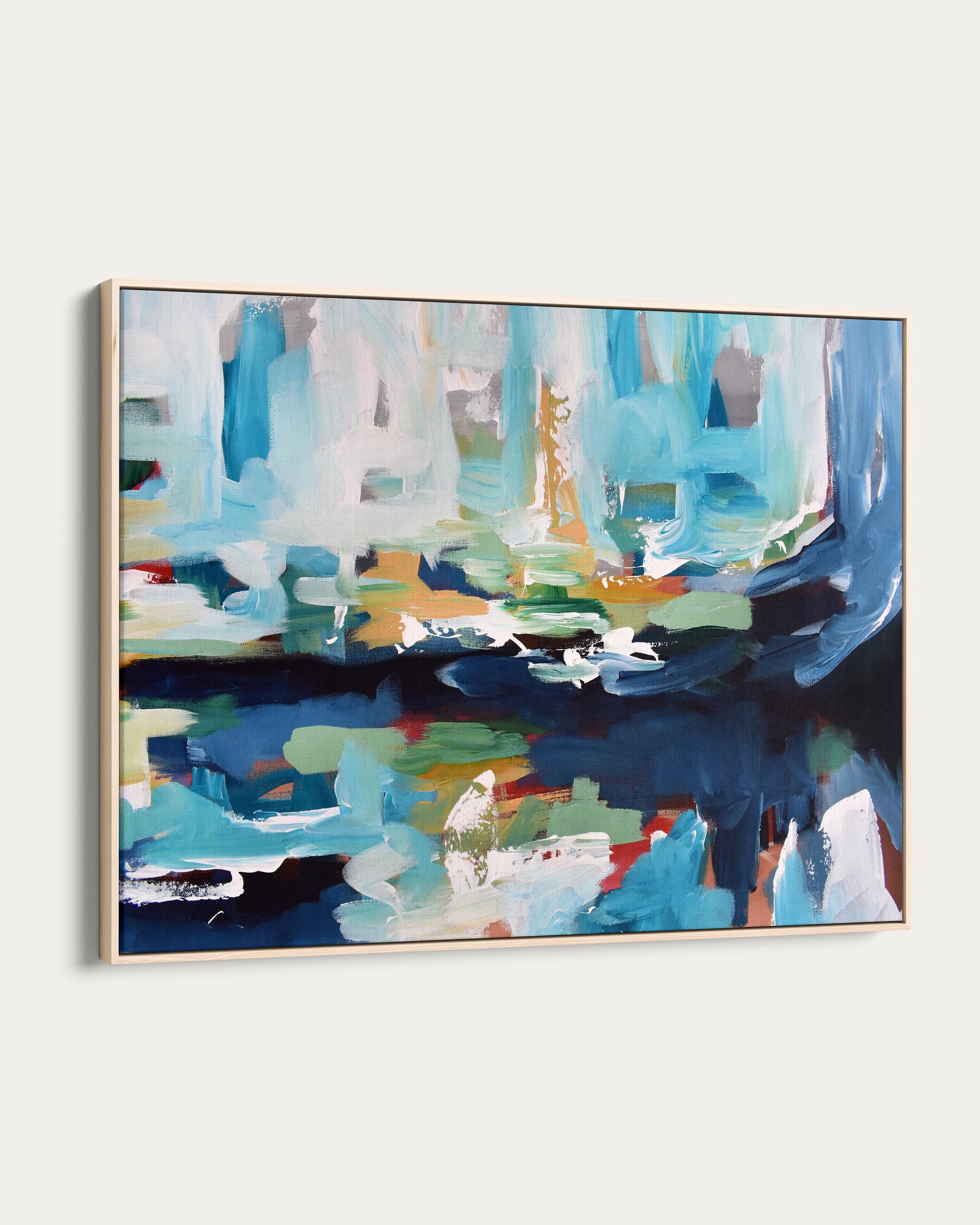 Abstract painting with vibrant colors on a white background