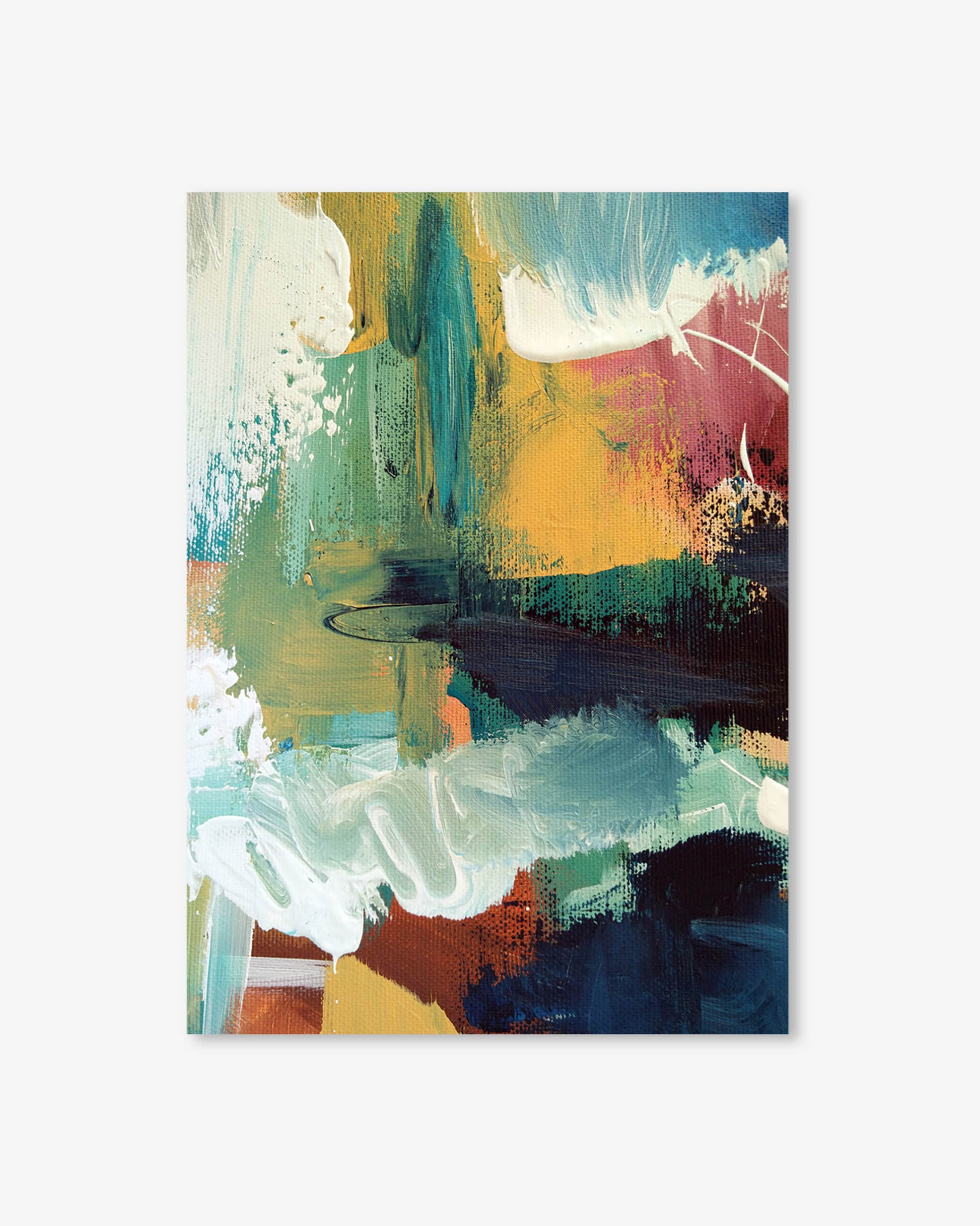 Abstract art print with colorful brush strokes on a white background