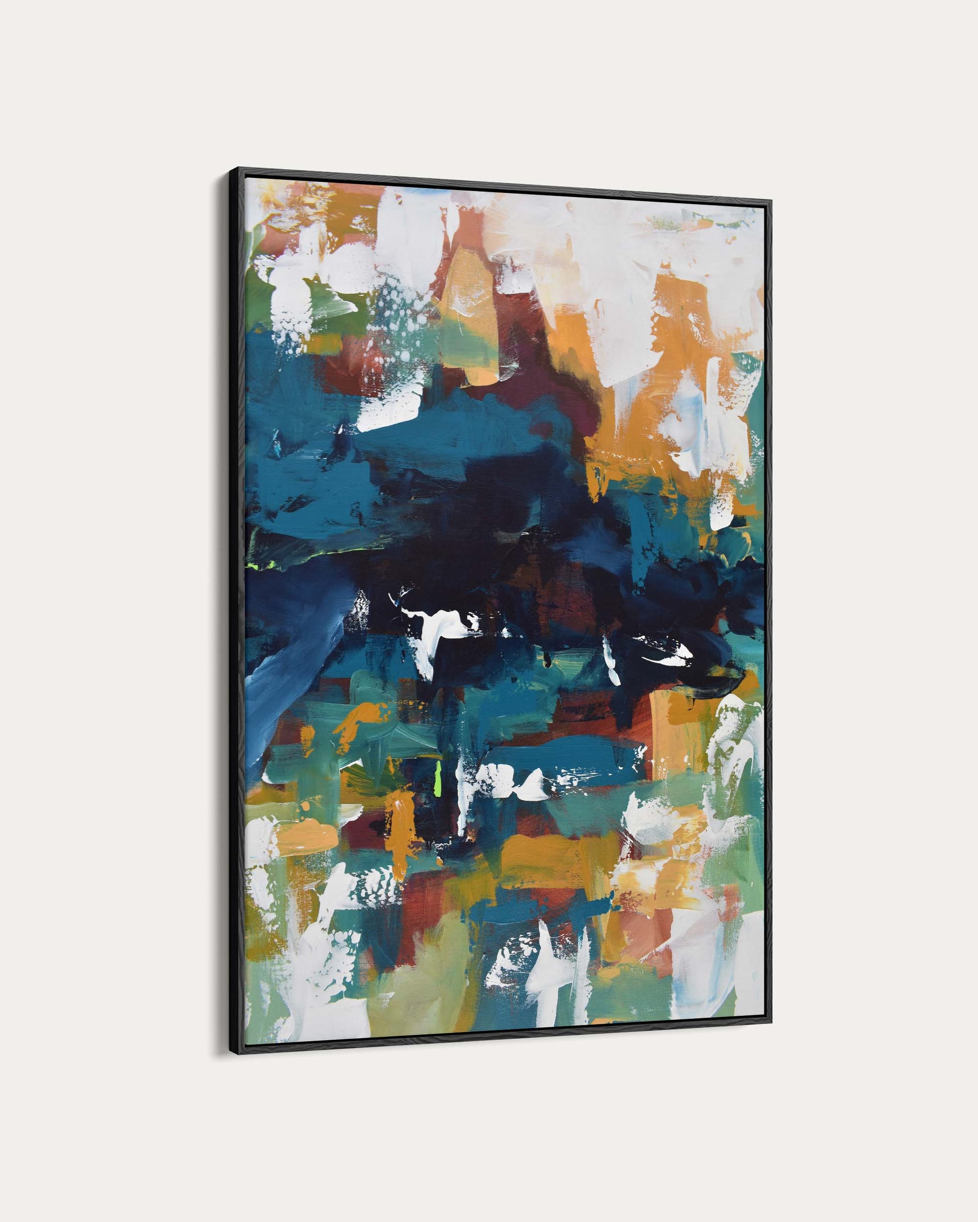 Abstract painting with colorful brush strokes on a white background