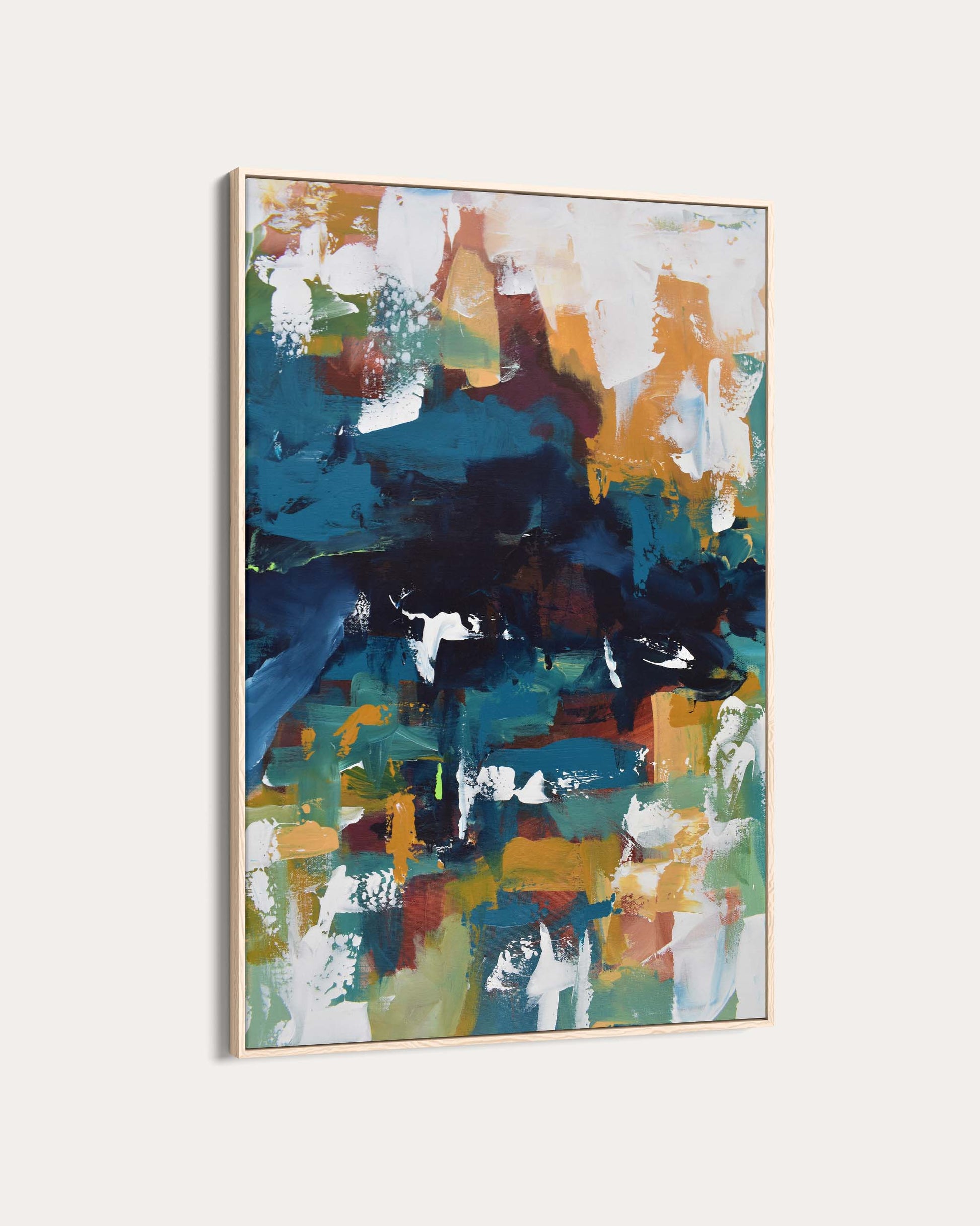 Abstract painting with colorful brush strokes on a white background