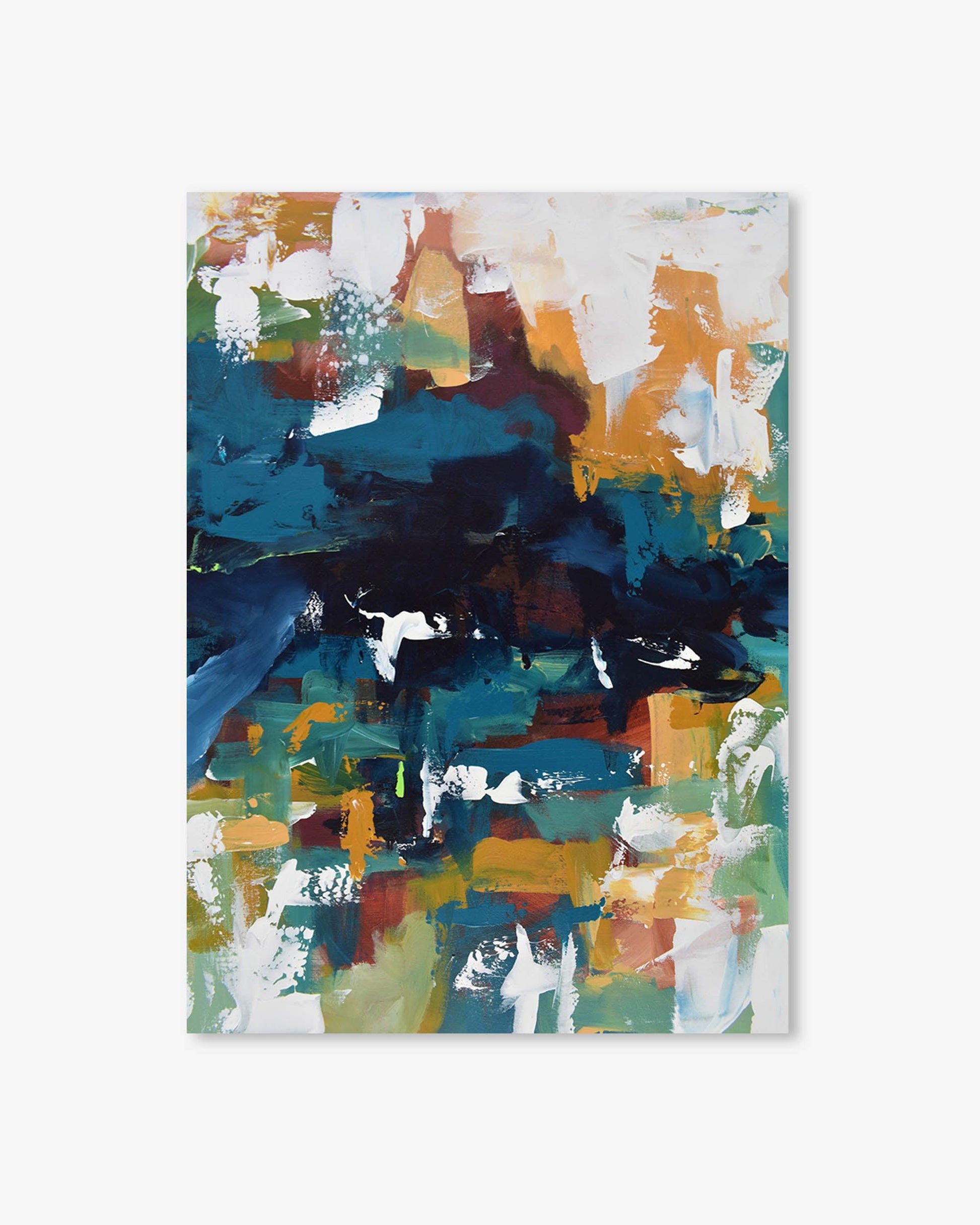 Abstract painting with a mix of colors on a white background