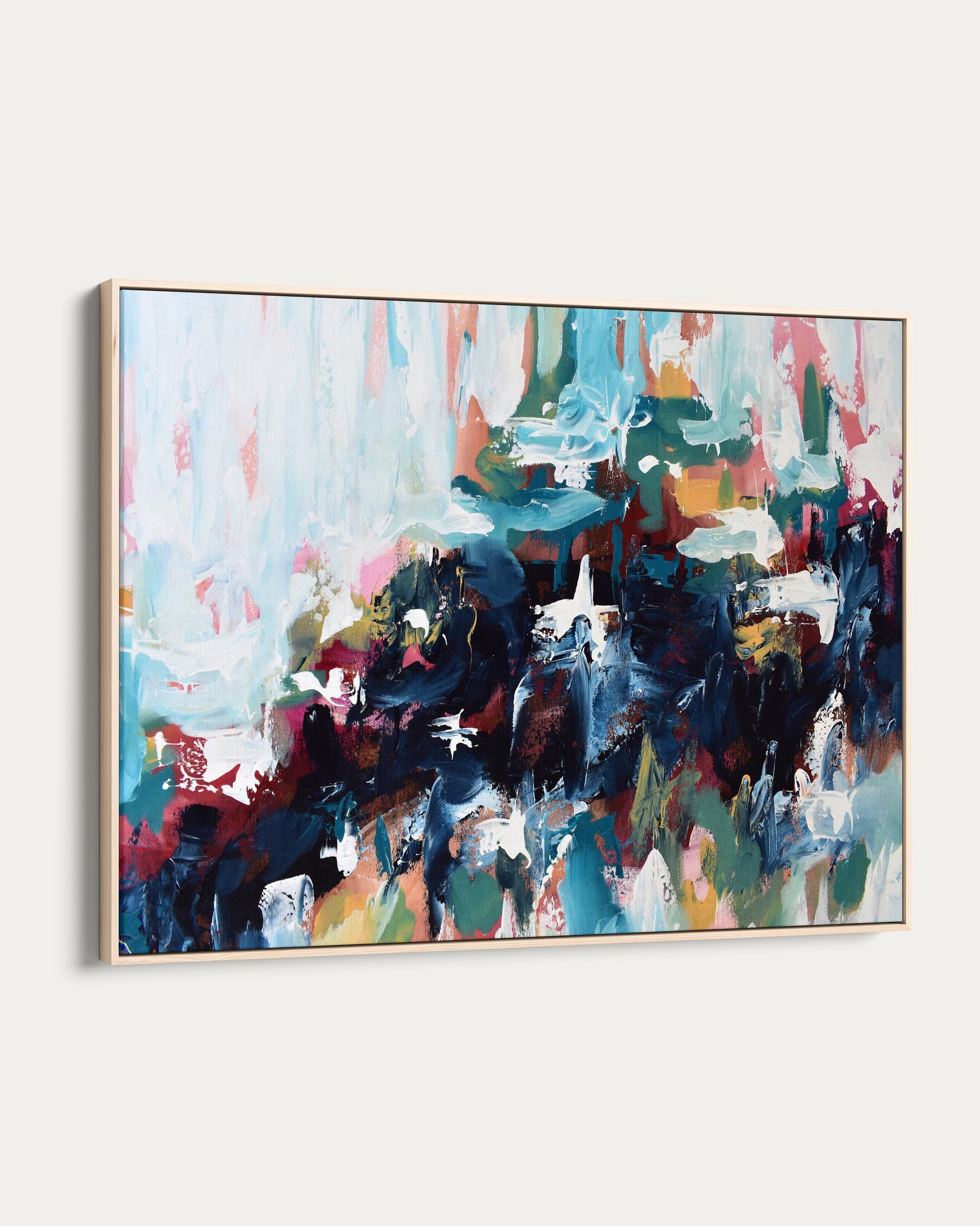 Abstract painting with vibrant colors on a white background