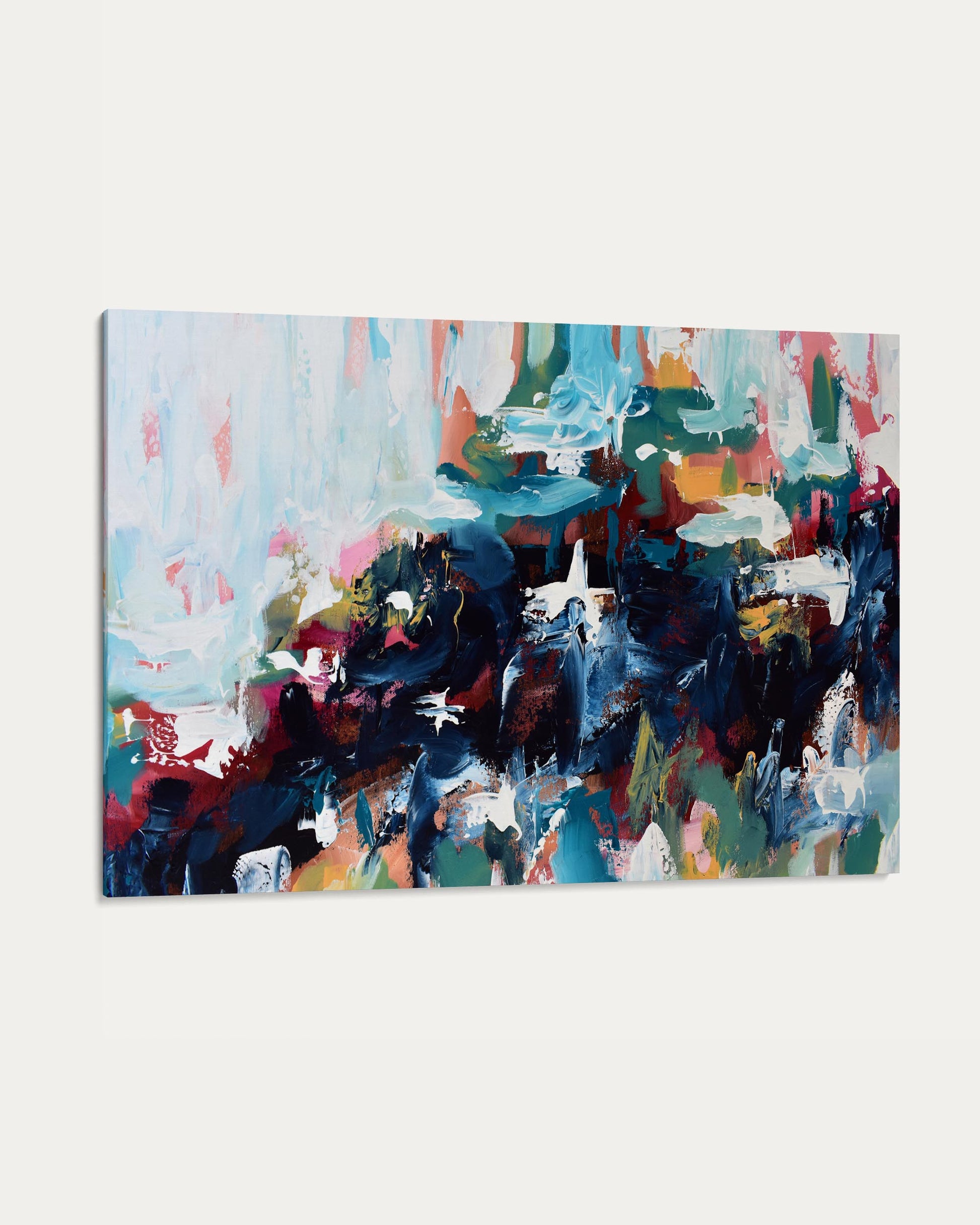 Abstract painting with a mix of colors on a white background
