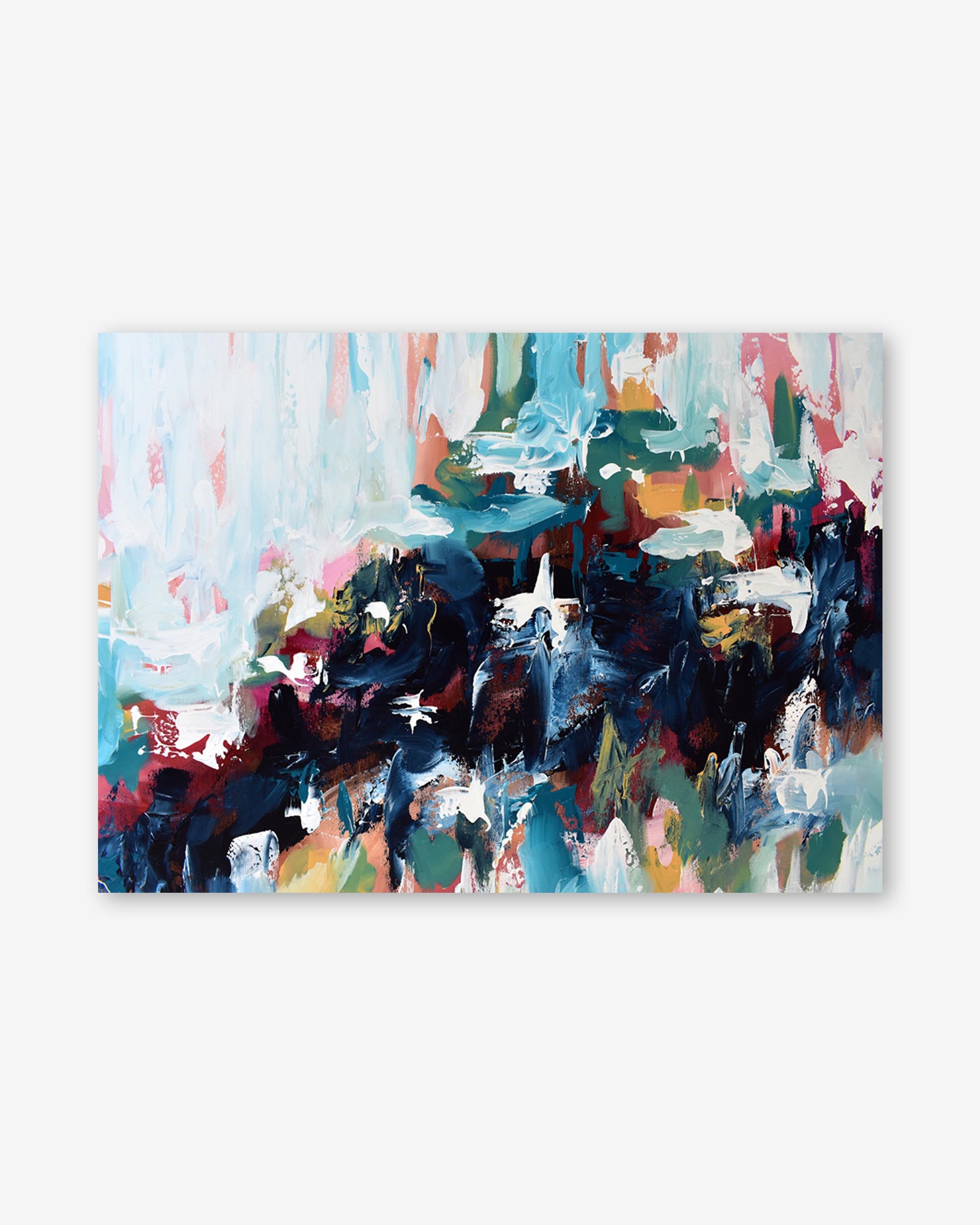 Abstract painting with a variety of colors on a white background