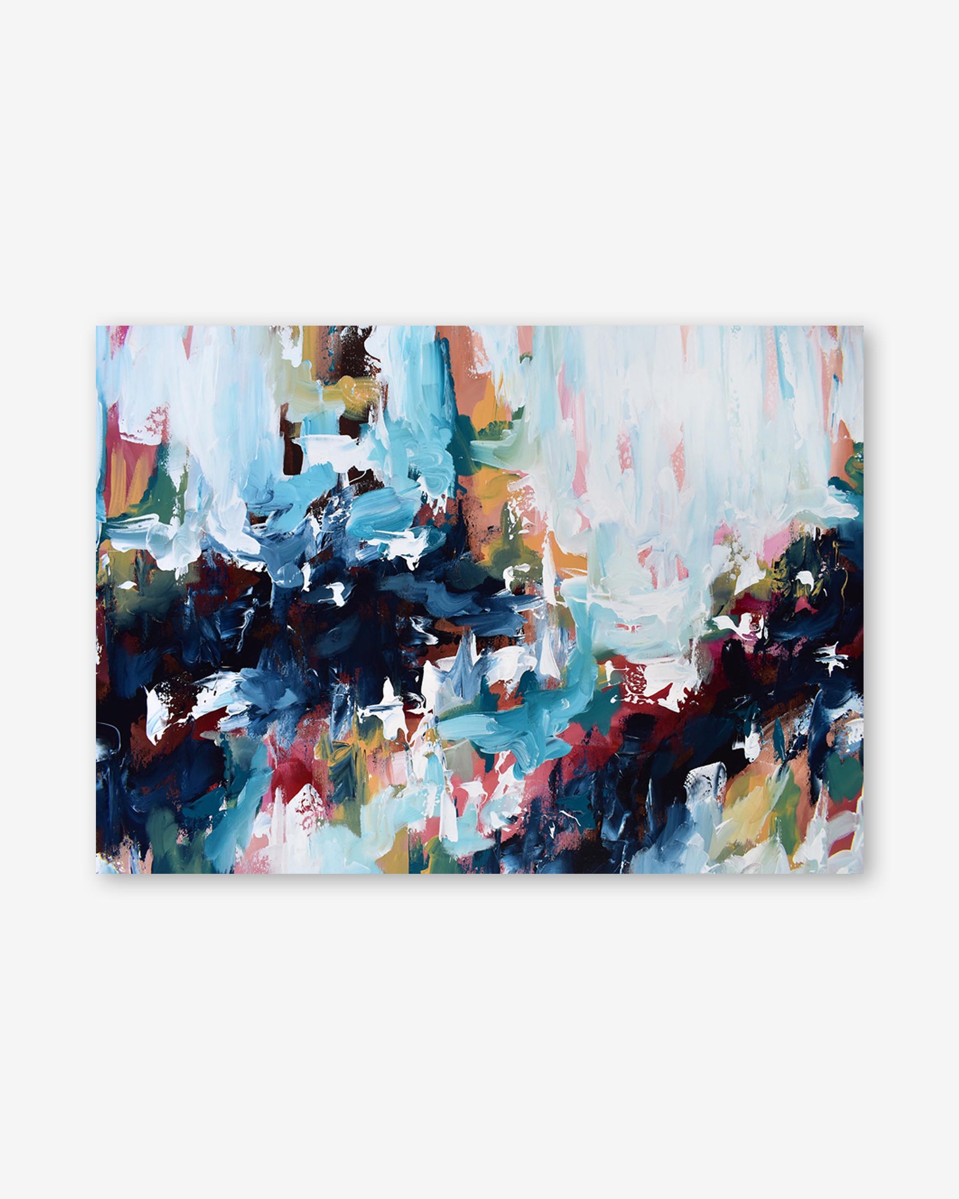 Abstract painting with a variety of colors on a white background