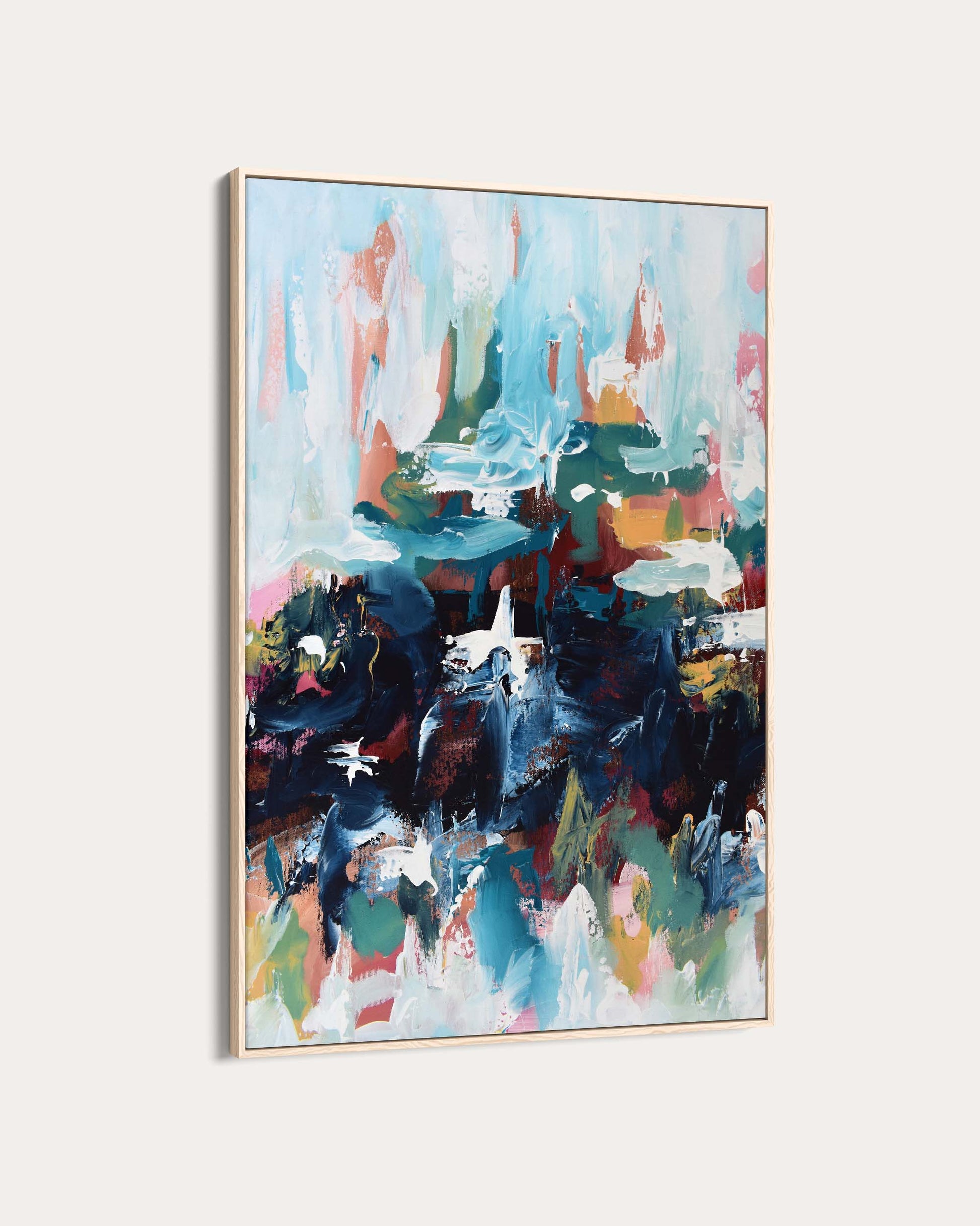 Abstract painting with vibrant colors on a white background