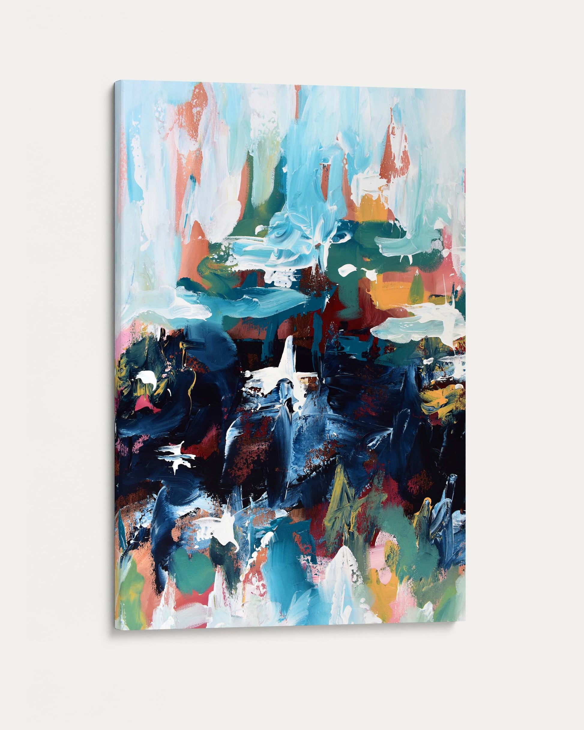 Abstract painting with vibrant colors on a white background