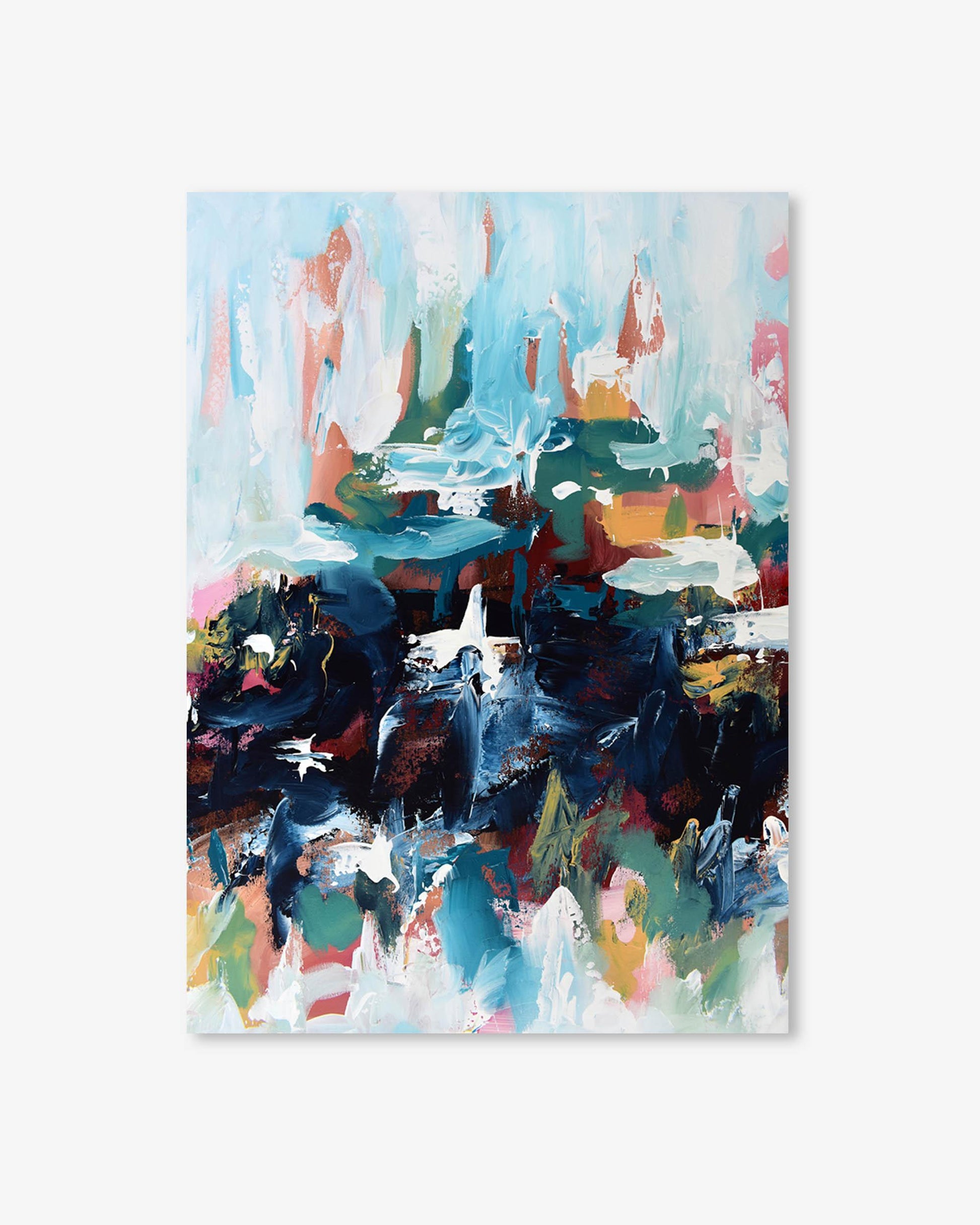 Abstract painting with a mix of colors on a white background