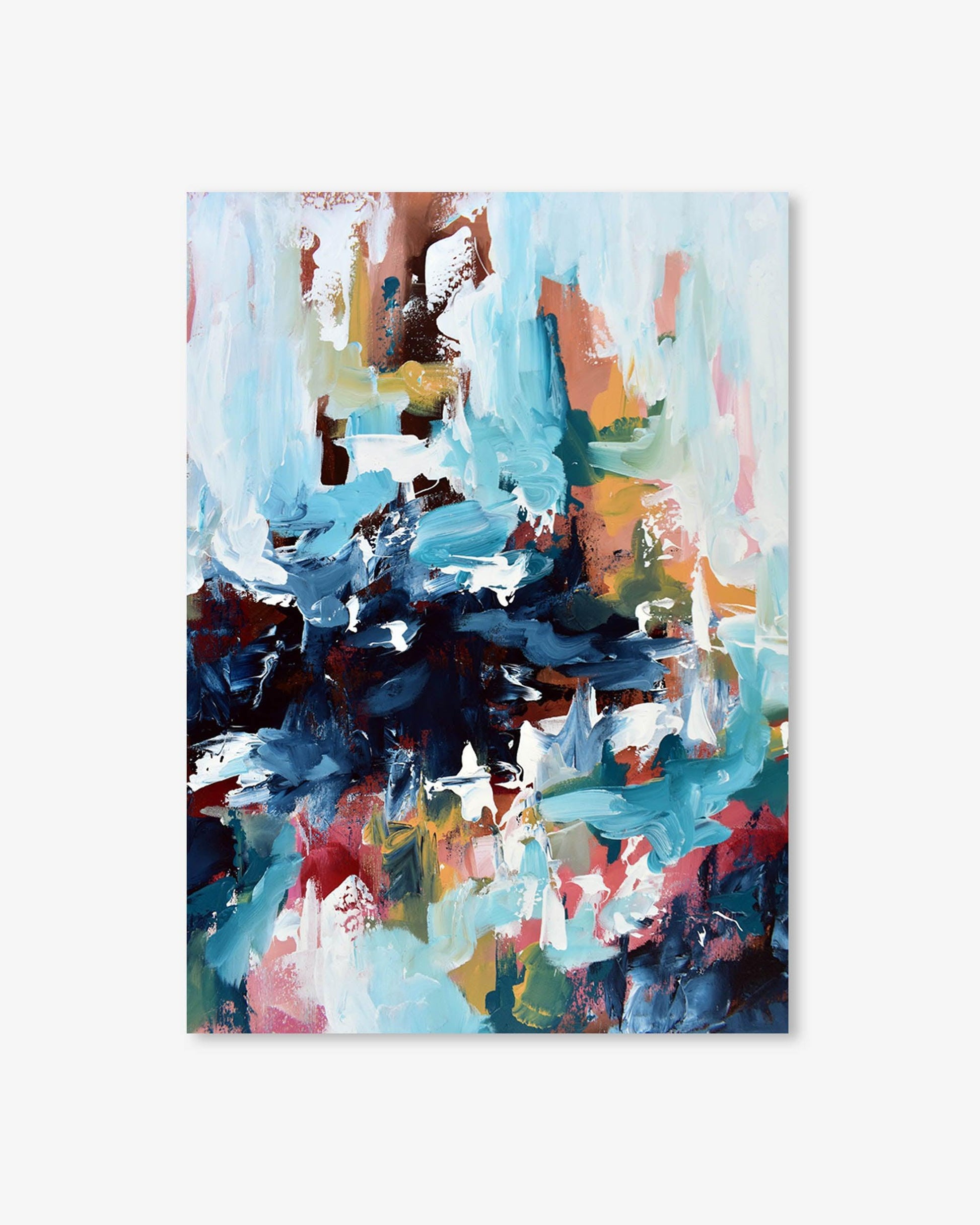 Abstract painting with a variety of colors on a white background