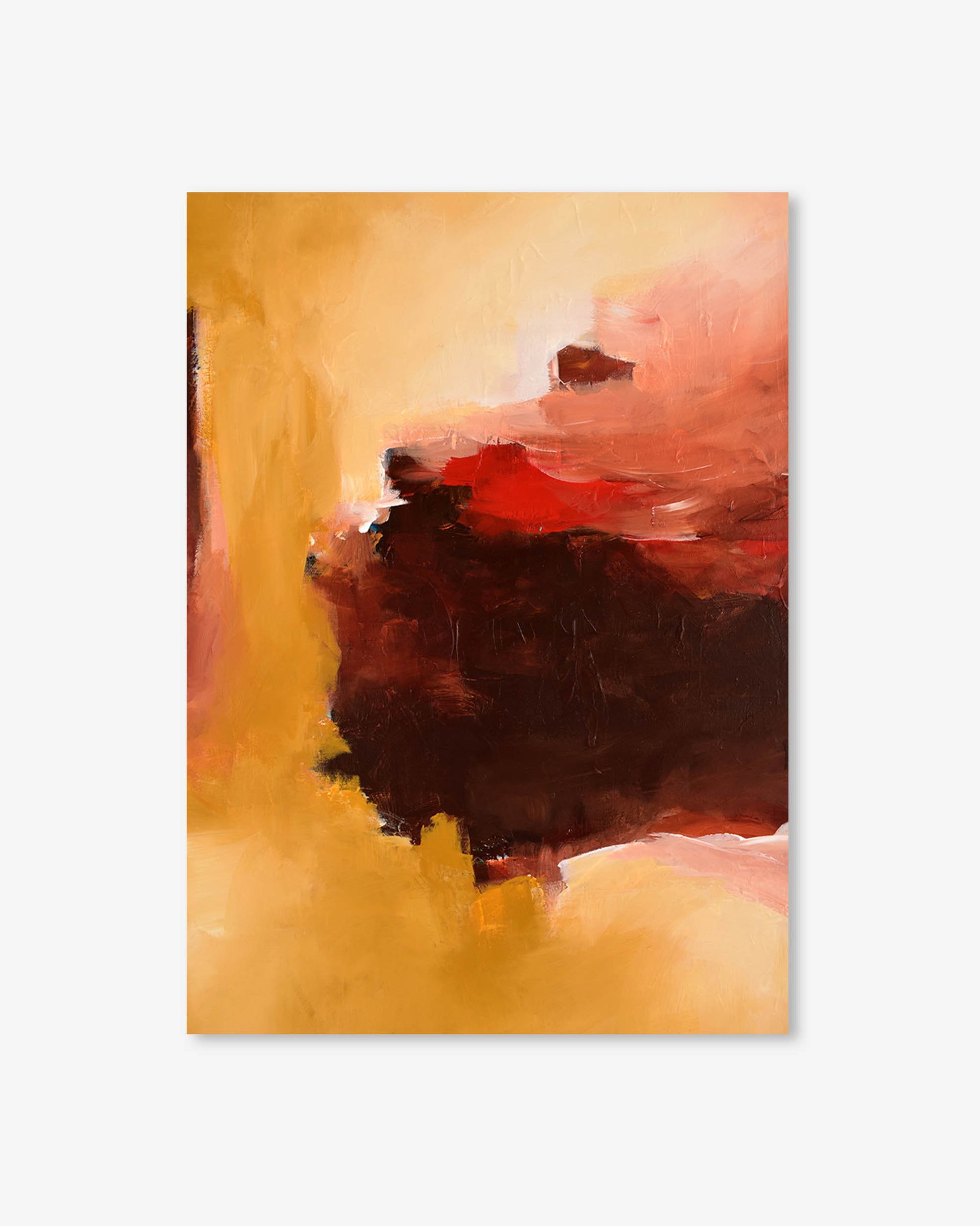 Abstract painting with warm colors on a white background