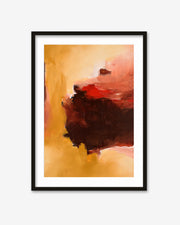 Framed abstract art with warm colors on a white background