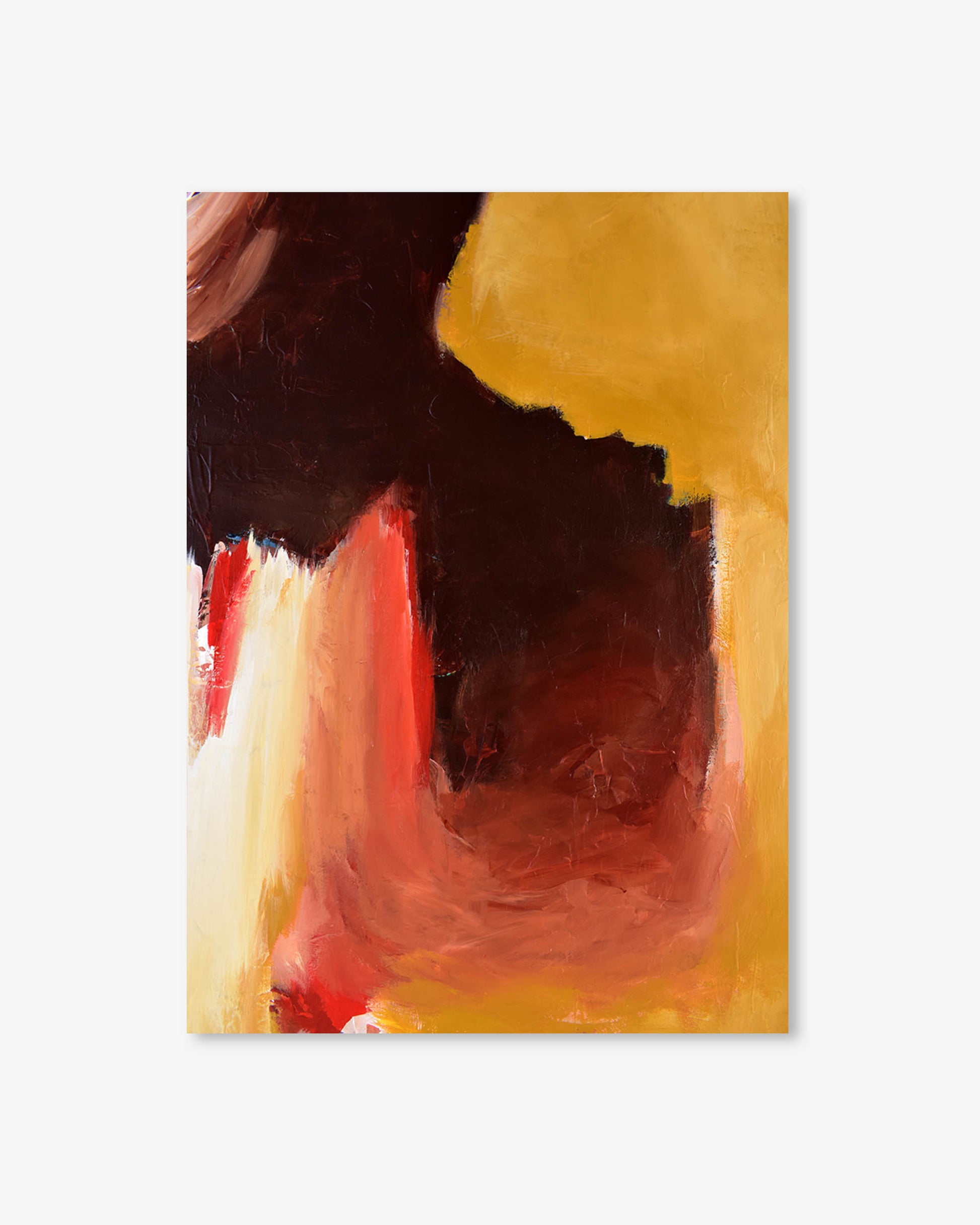 Abstract art with warm colors on a light gray background