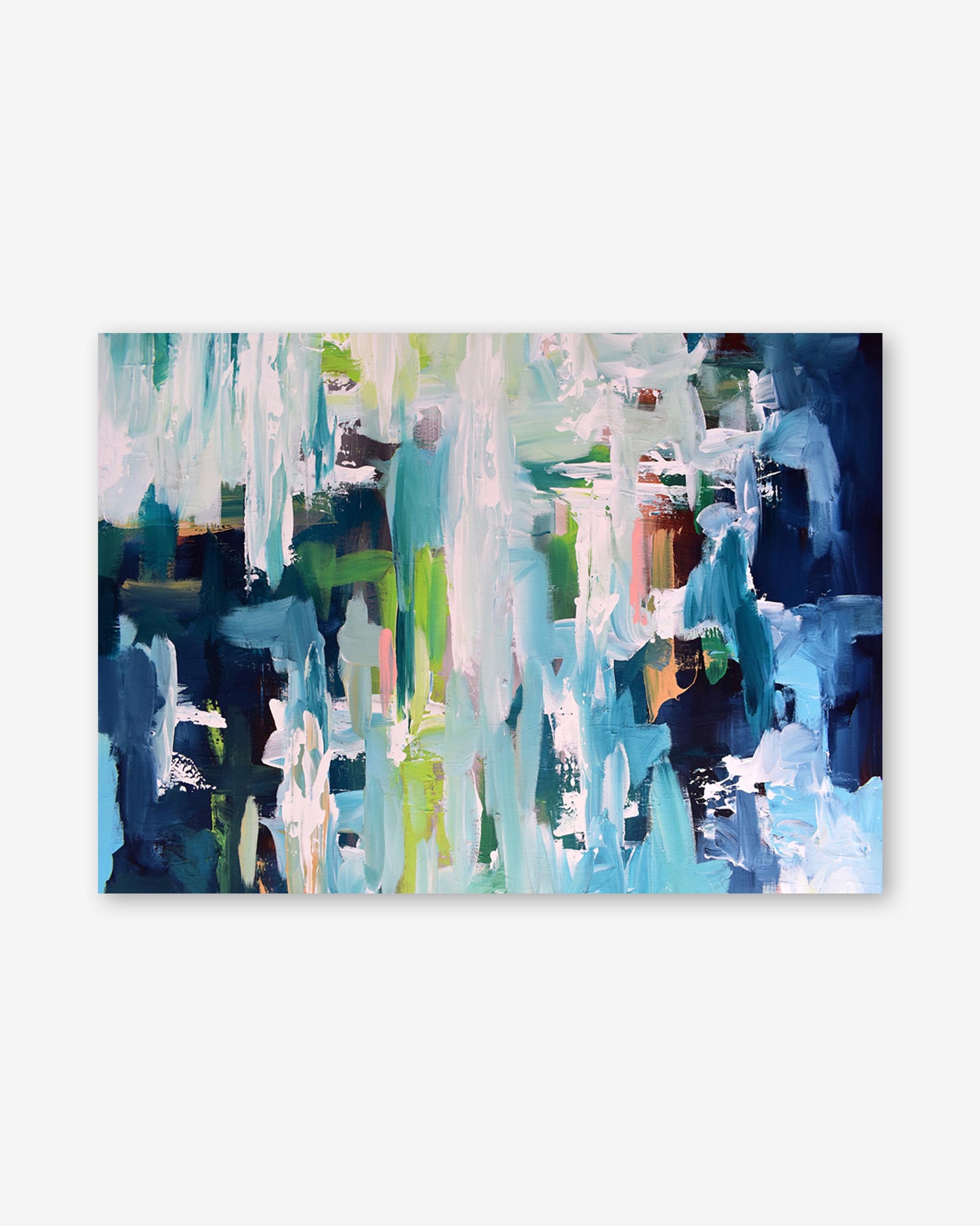 Abstract art print with colorful brush strokes on a white background