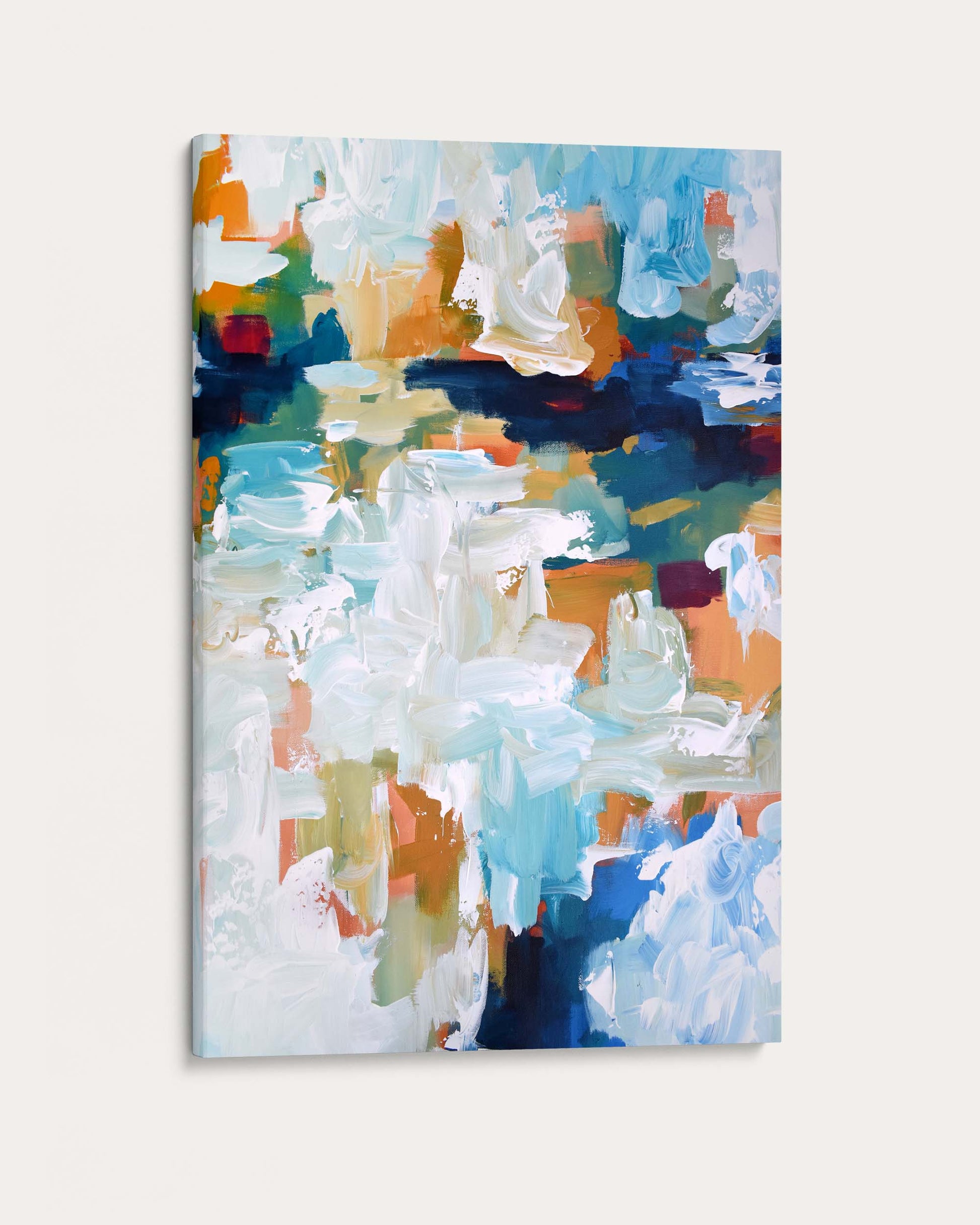 Abstract art painting with colorful brush strokes on a white background