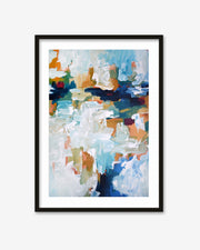 Framed abstract art print with colorful watercolor design on a white background