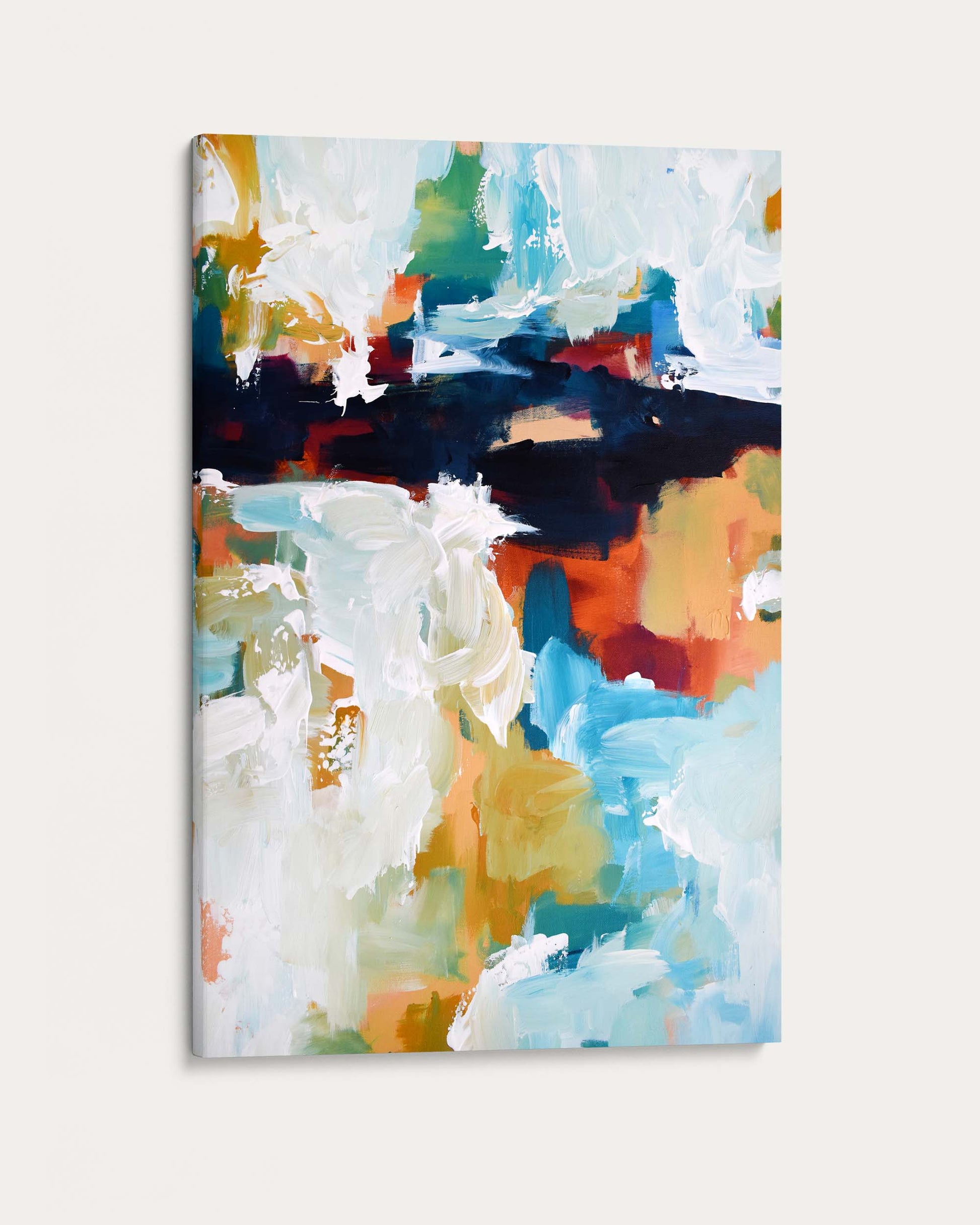 Abstract art painting with colorful brush strokes on a white background