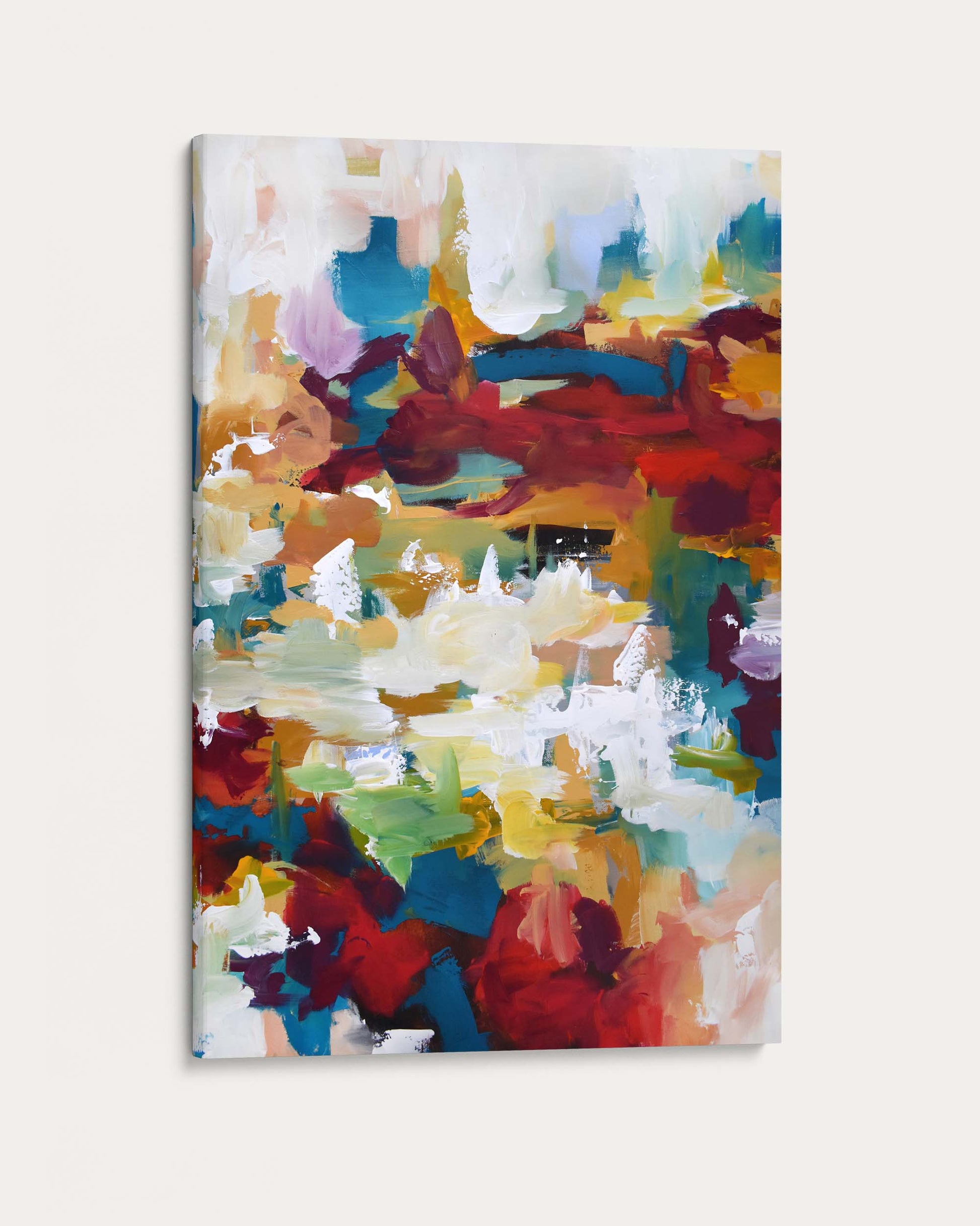 Abstract painting with vibrant colors on a white background