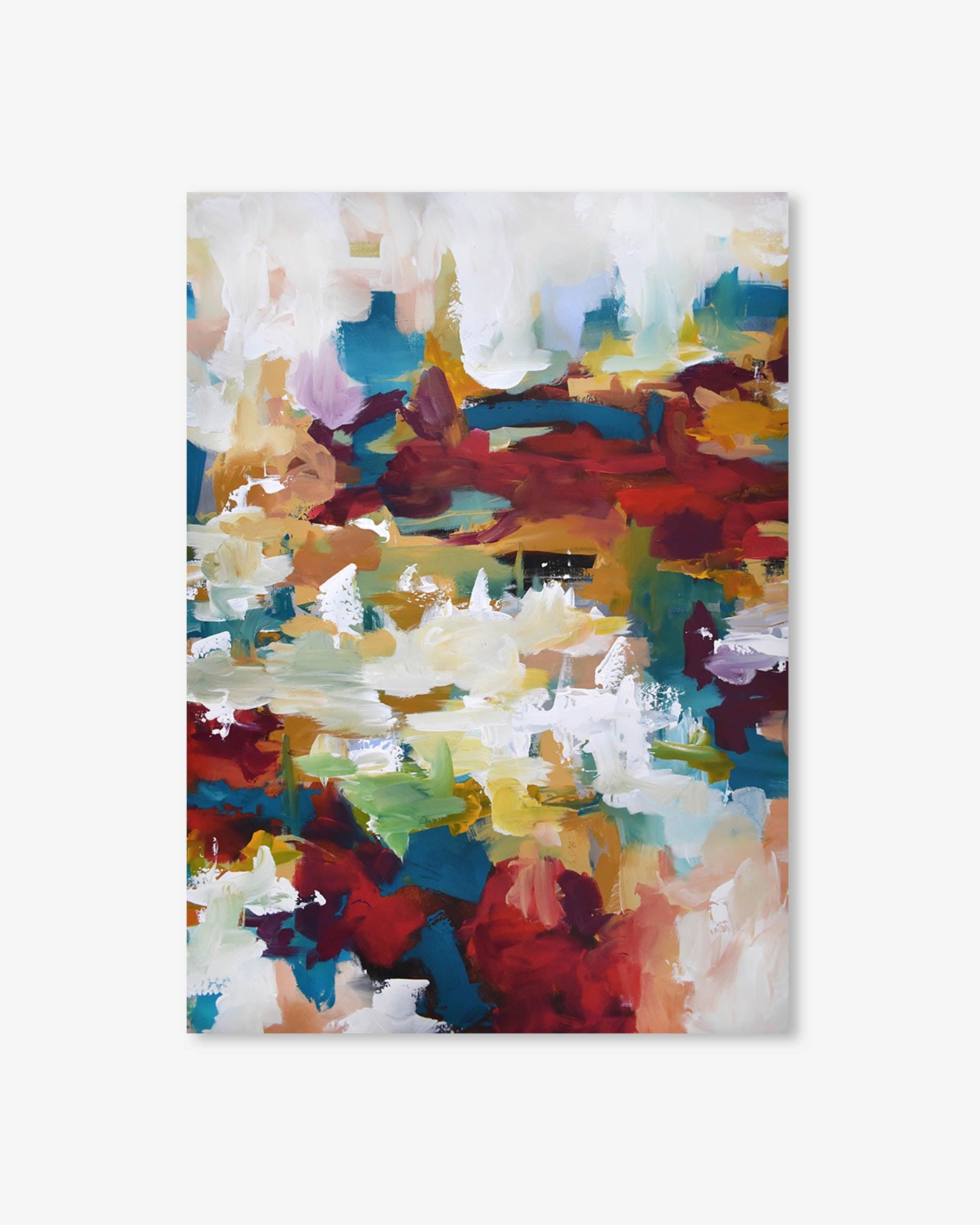 Abstract painting with vibrant colors on a white background