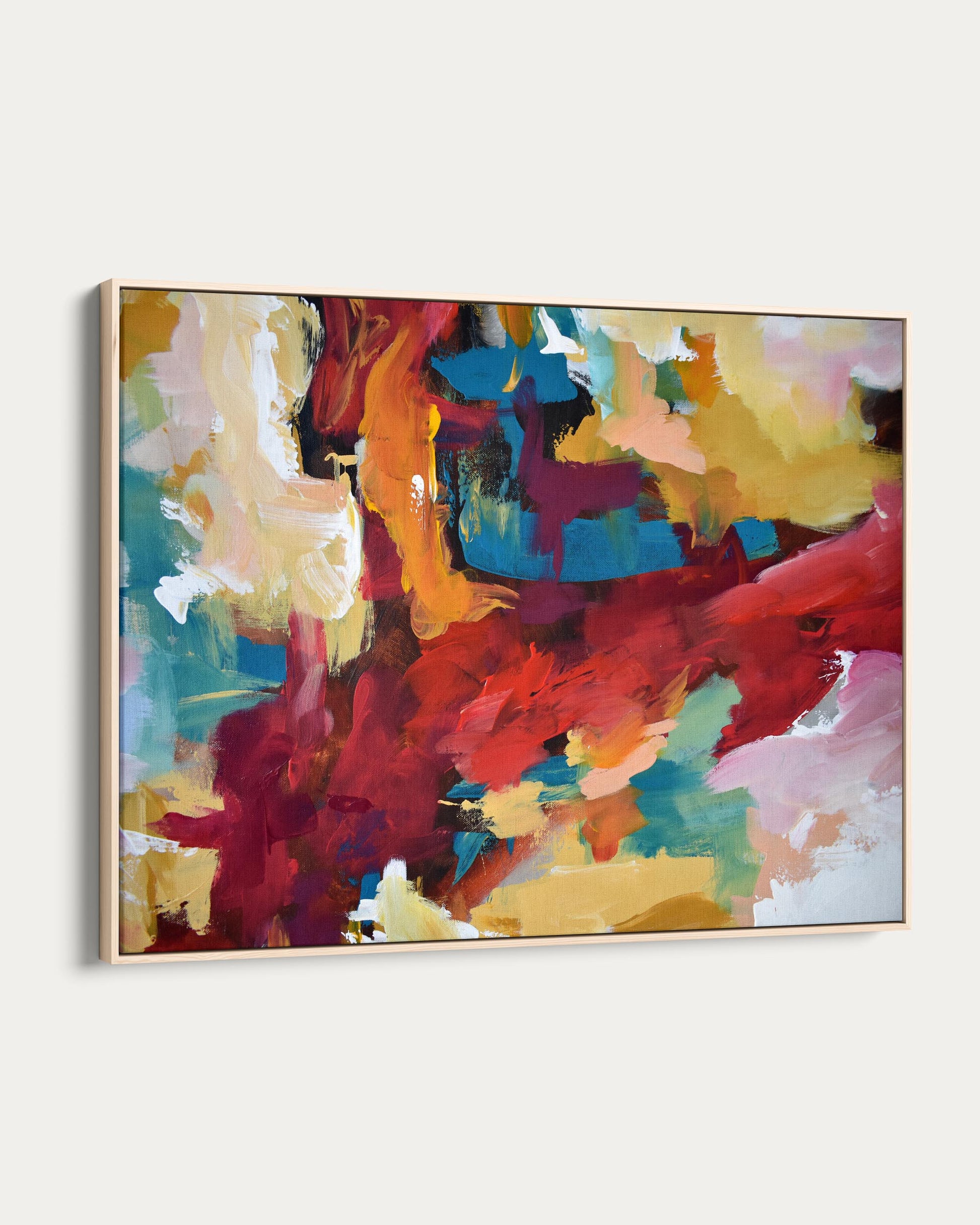 Abstract painting with vibrant colors on a white background
