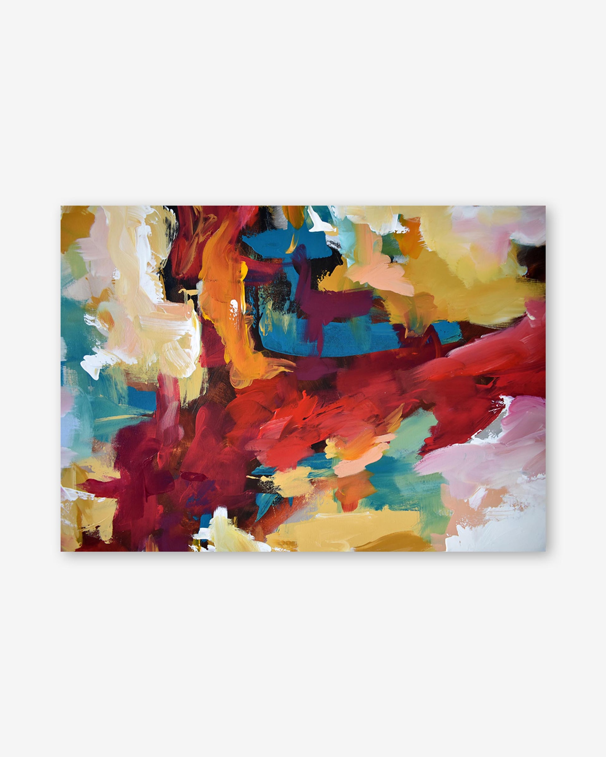 Abstract painting with vibrant colors on a white background