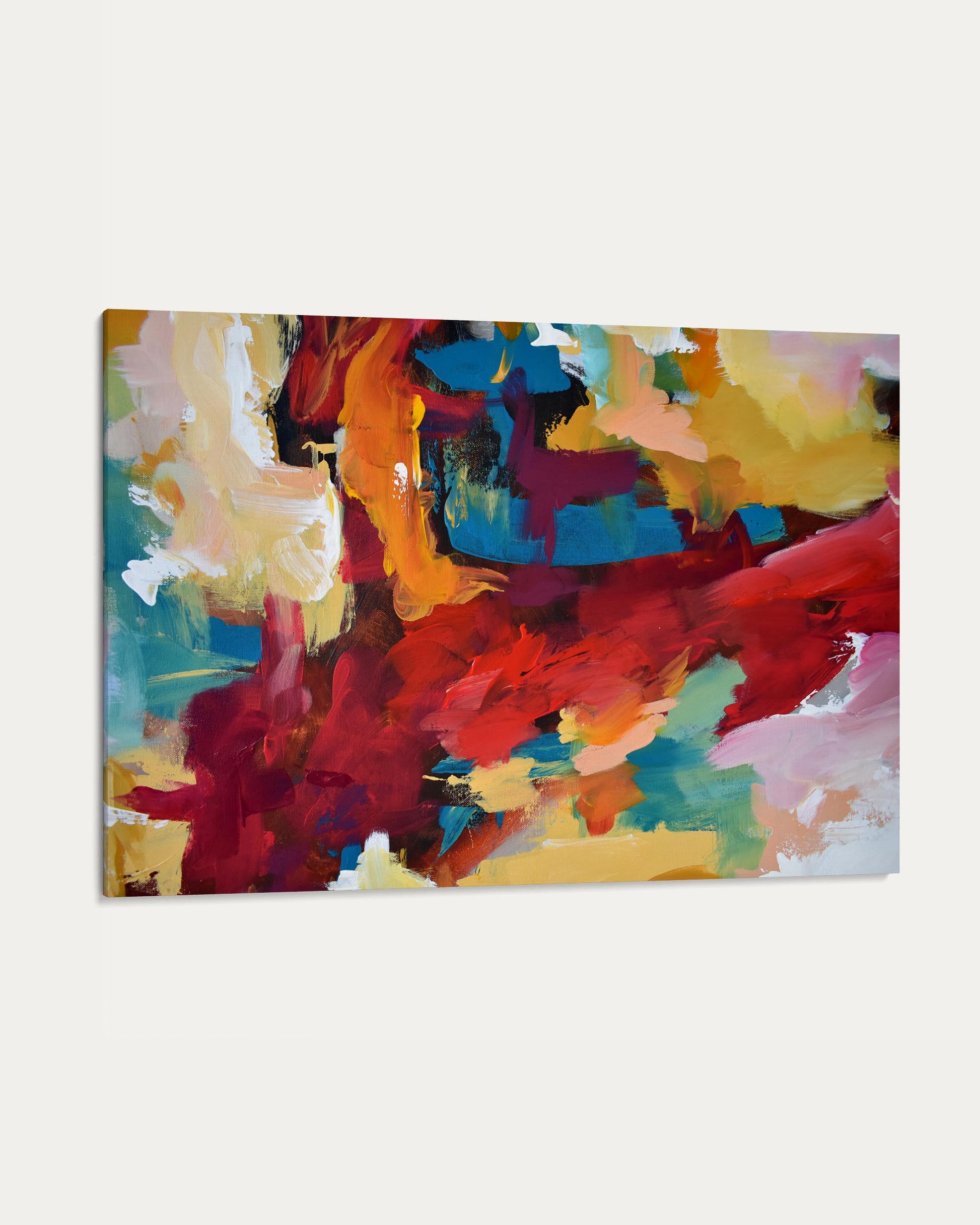 Abstract painting with vibrant colors on a white background