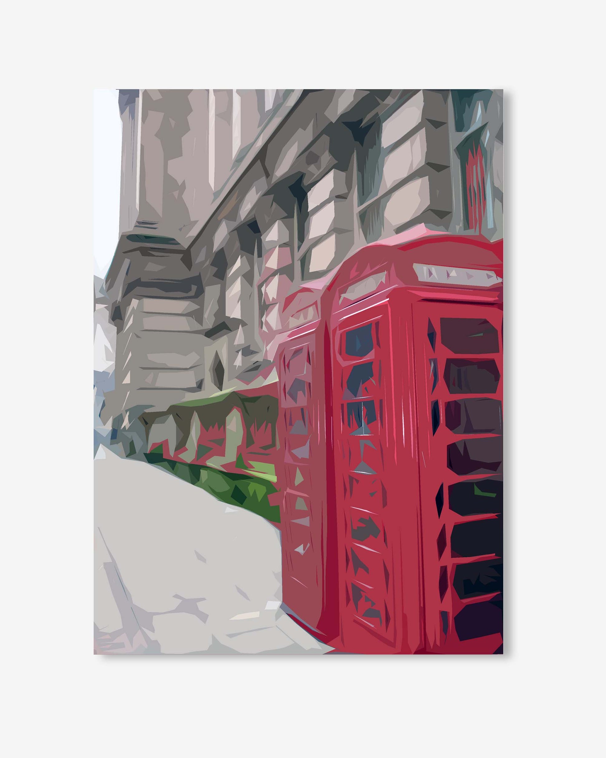 Two red telephone booths on a city street with a building in the background